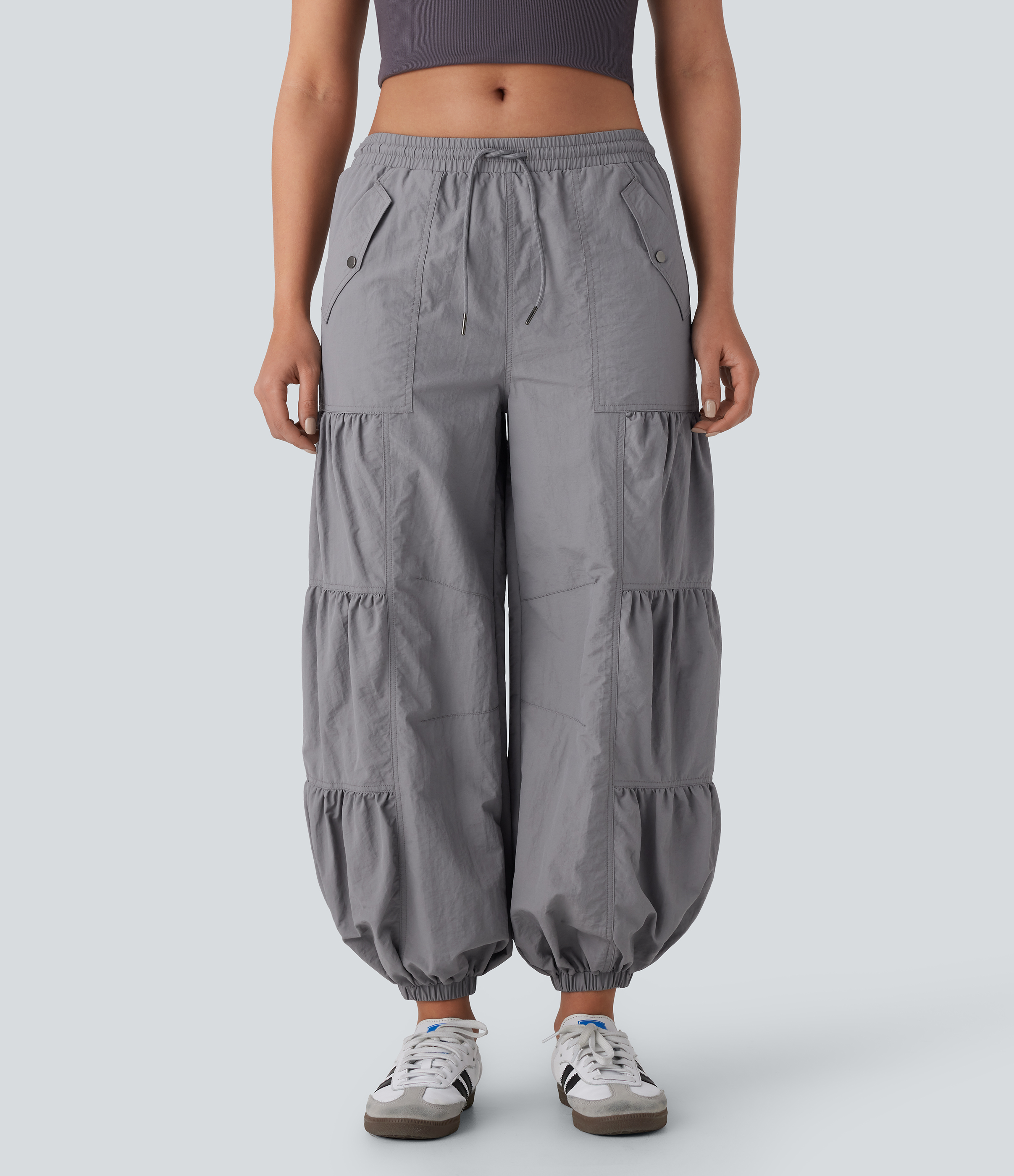 Halara Mid Rise Drawstring Side Pocket Ruched Parachute Casual Cargo Joggers  - Wet Weather - M(regular) 