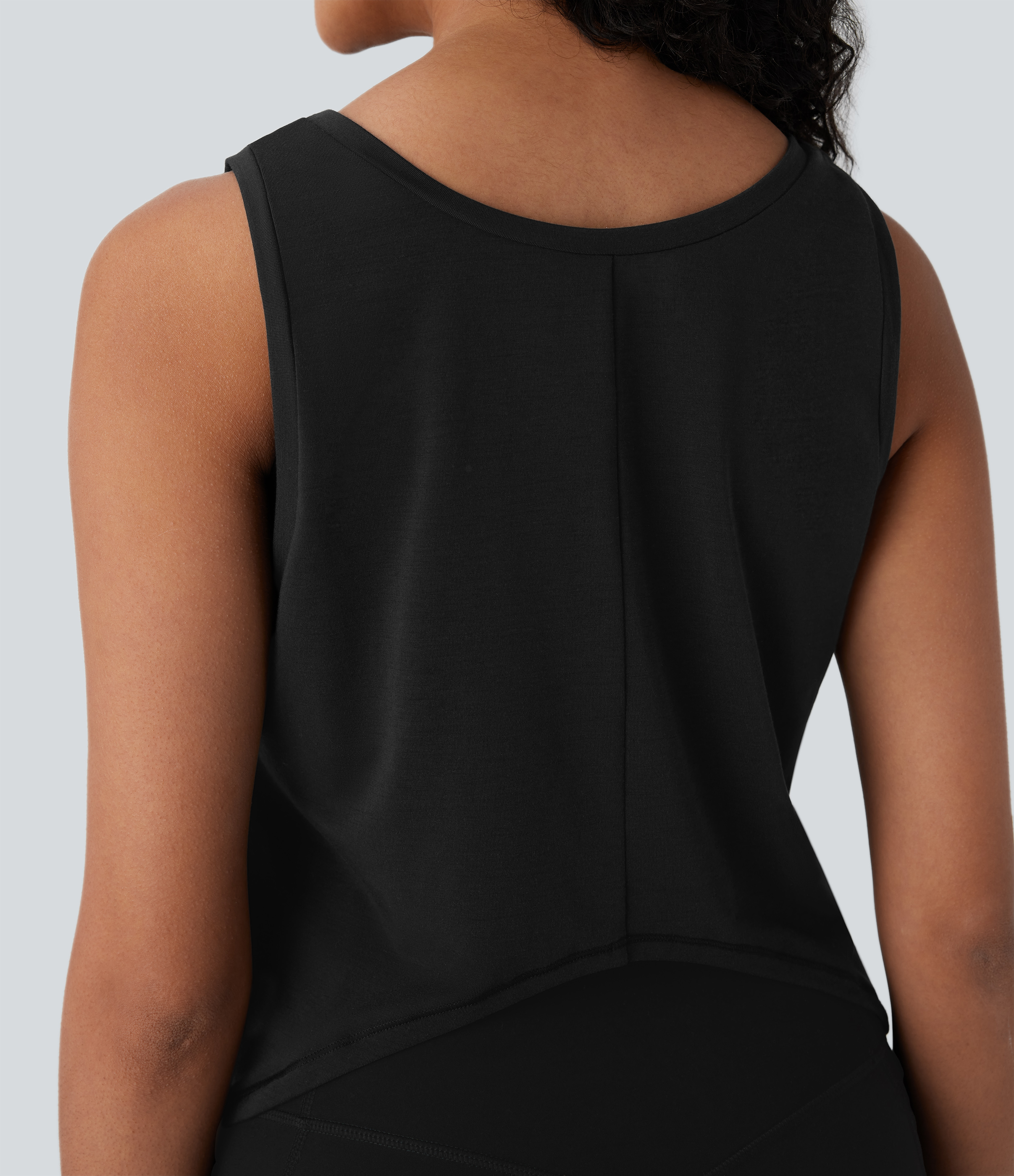 Halara Front and Back Wearable V Shaped Hem Quick Dry Workout Tank Top Tank Top - Black - XL golf tops halter top tunic tops sleeveless tops 