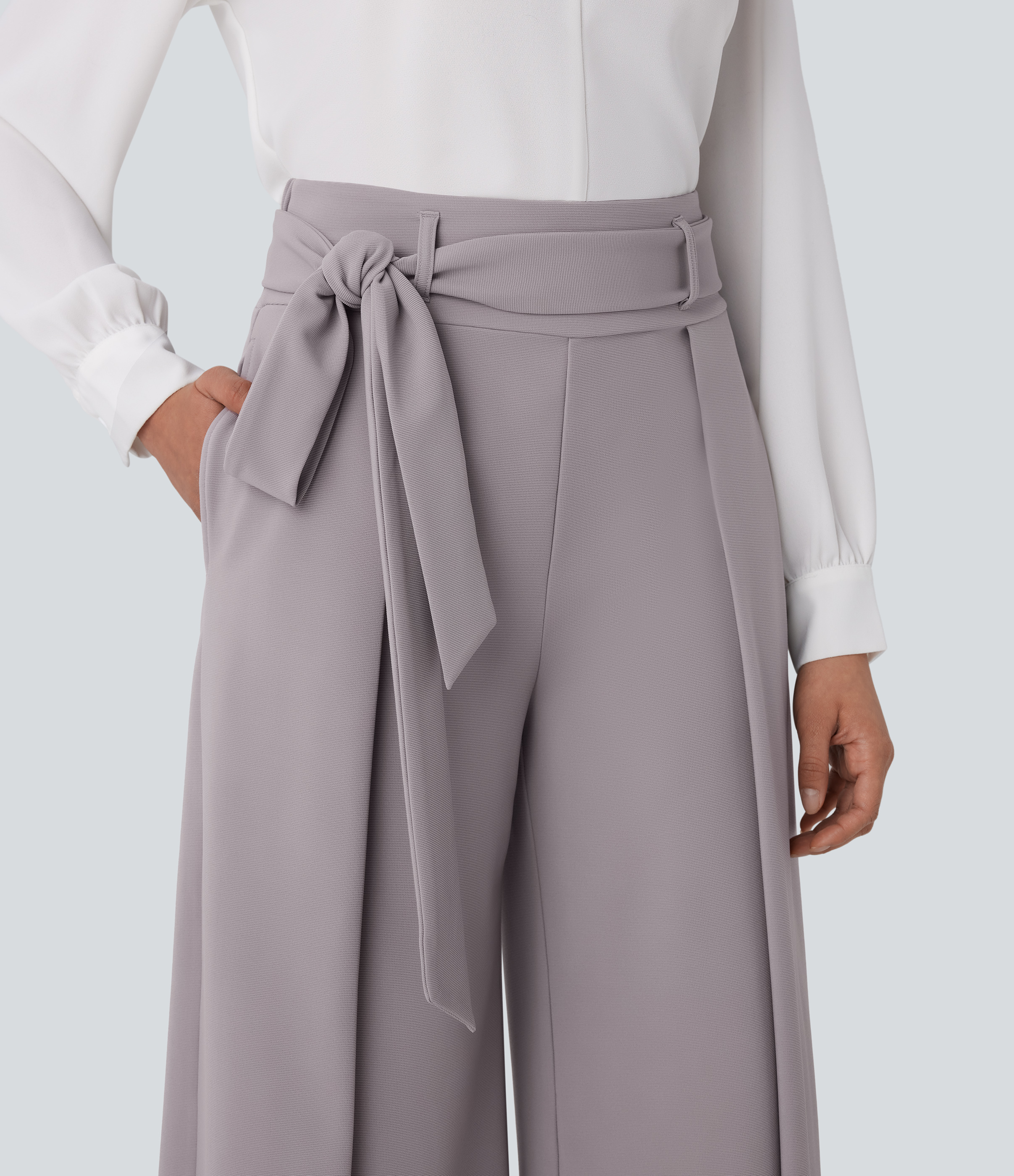 Halara Halara Flexв„ў High Waisted Belted Side Pocket Wide Leg Micro Waffle Work Pants  - Satellite - XS(regular) sweatpants jogger pants 