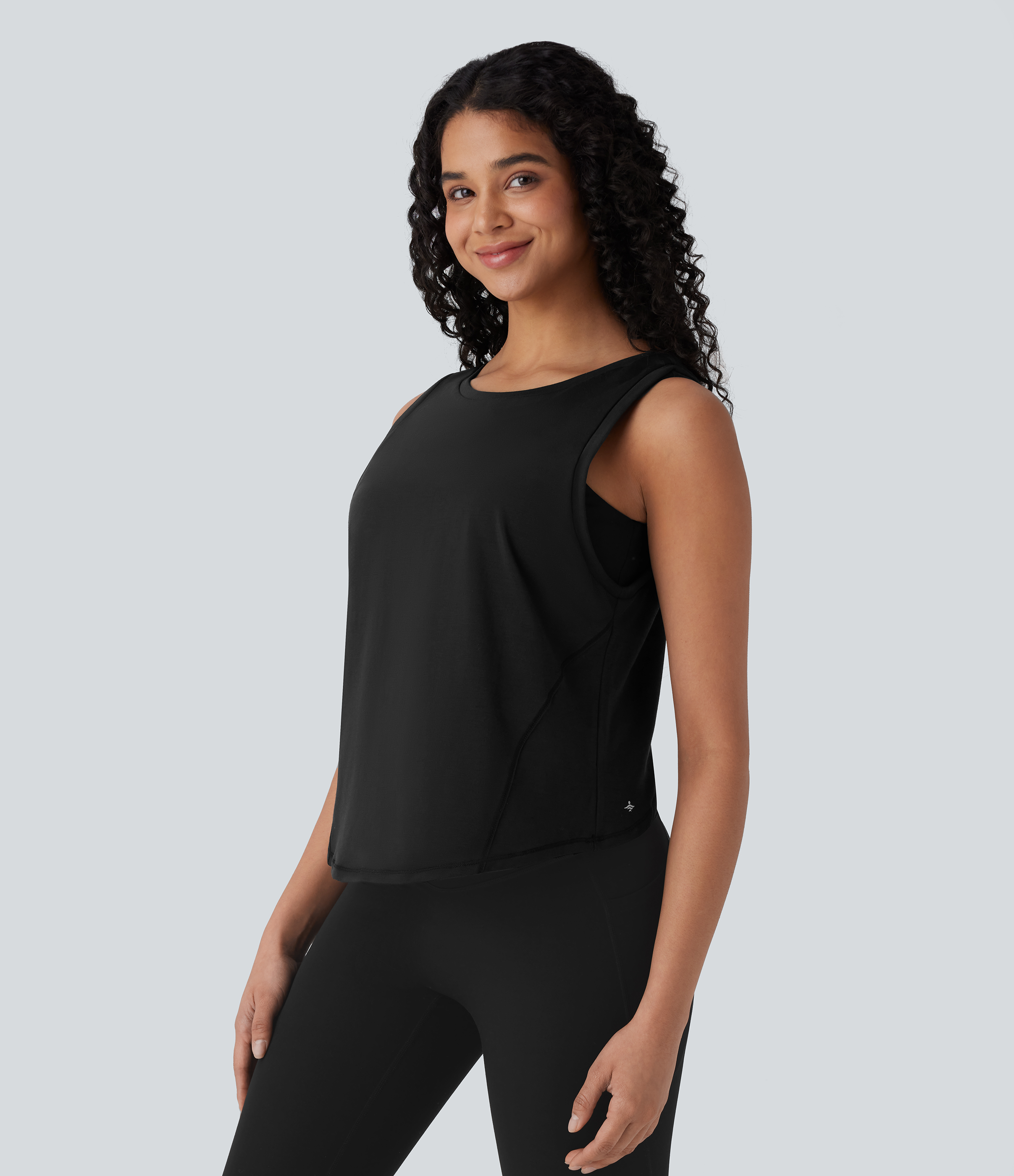 Halara Front and Back Wearable V Shaped Hem Quick Dry Workout Tank Top Tank Top - Black - XL golf tops halter top tunic tops sleeveless tops 