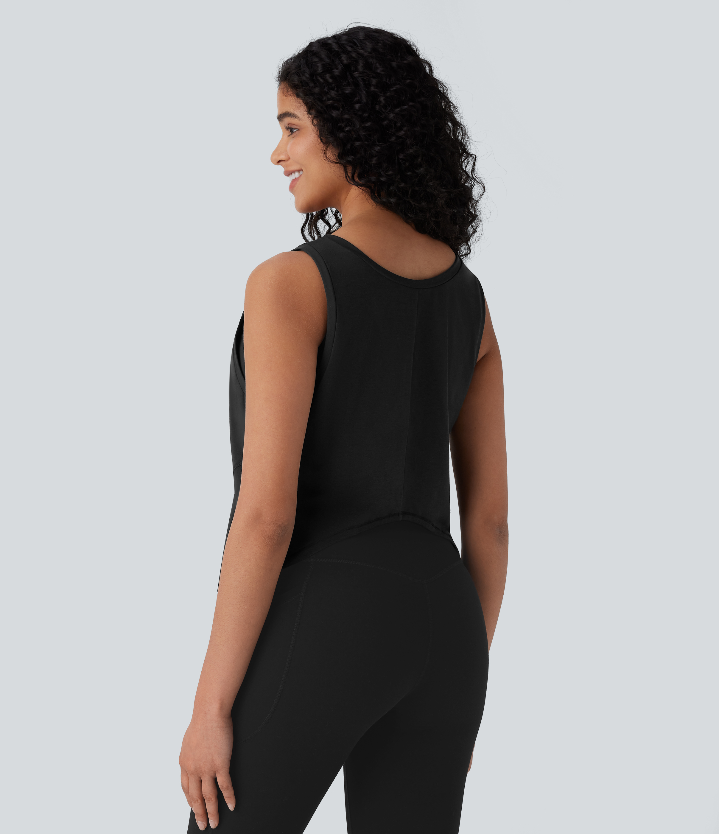 Halara Front and Back Wearable V Shaped Hem Quick Dry Workout Tank Top Tank Top - Black - XL golf tops halter top tunic tops sleeveless tops 