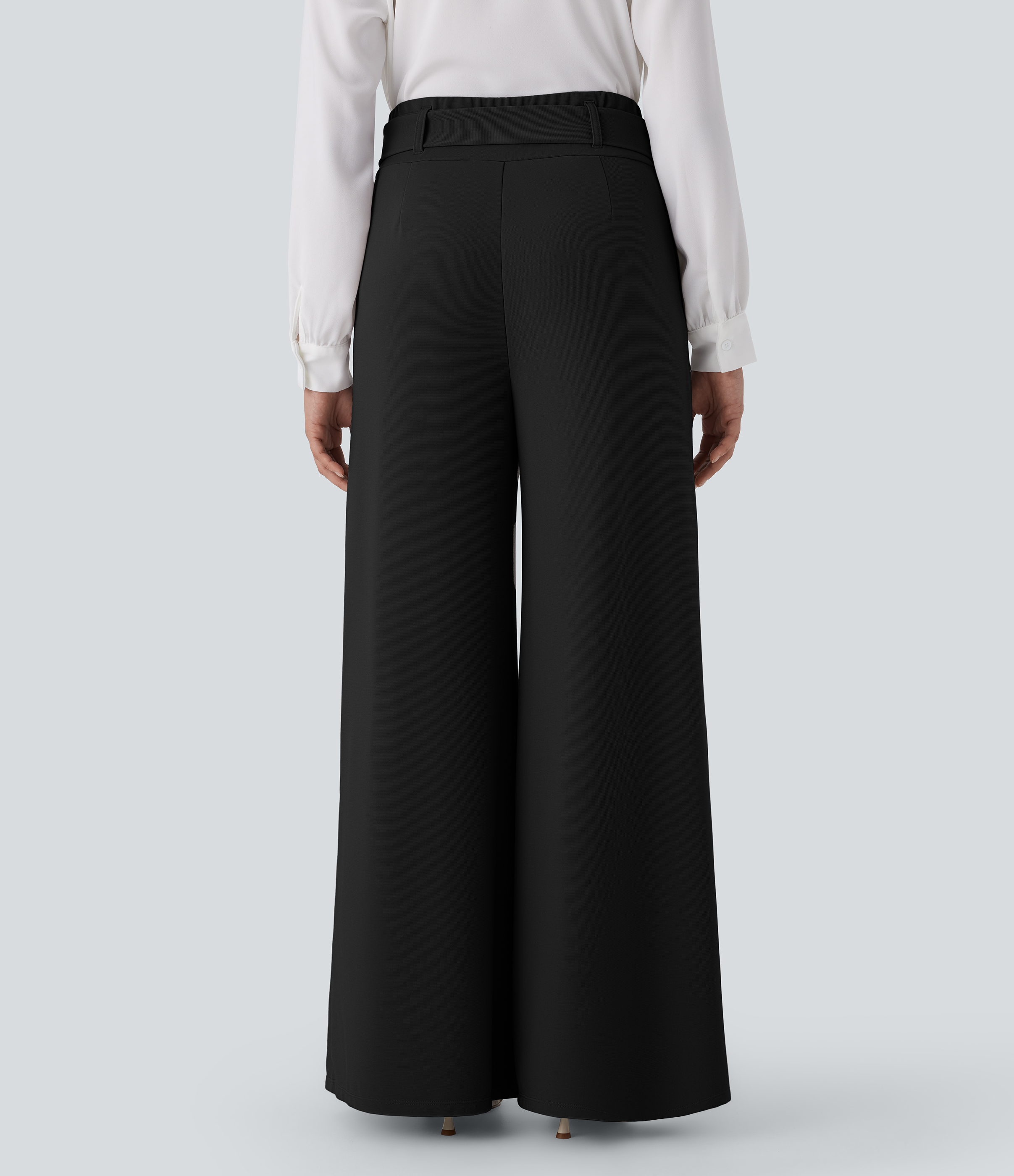 Halara Halara Flexв„ў High Waisted Belted Side Pocket Wide Leg Micro Waffle Work Pants  - Black - XL(regular) sweatpants jogger pants 