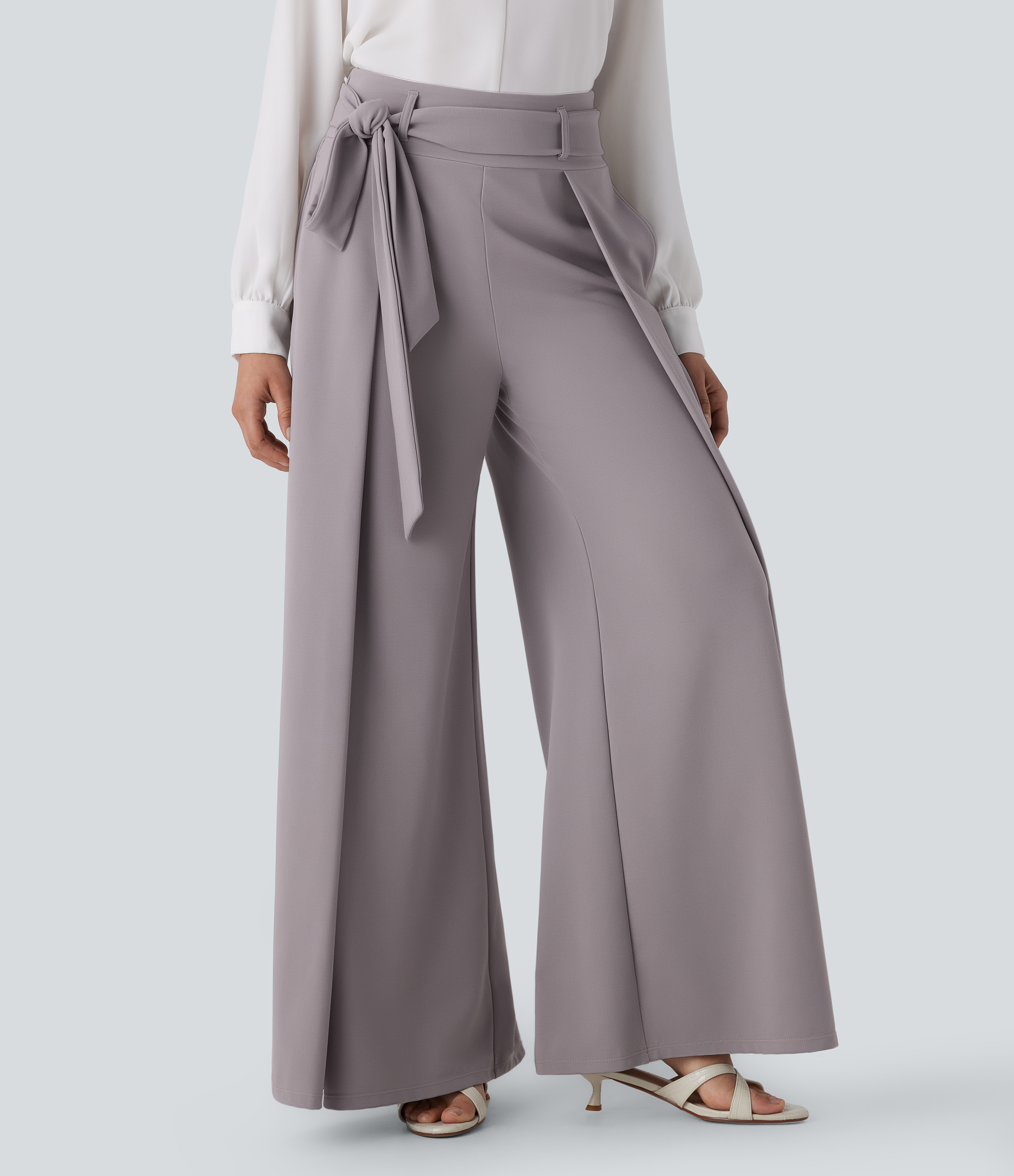 Halara Halara Flexв„ў High Waisted Belted Side Pocket Wide Leg Micro Waffle Work Pants  - Satellite - XS(regular) sweatpants jogger pants 