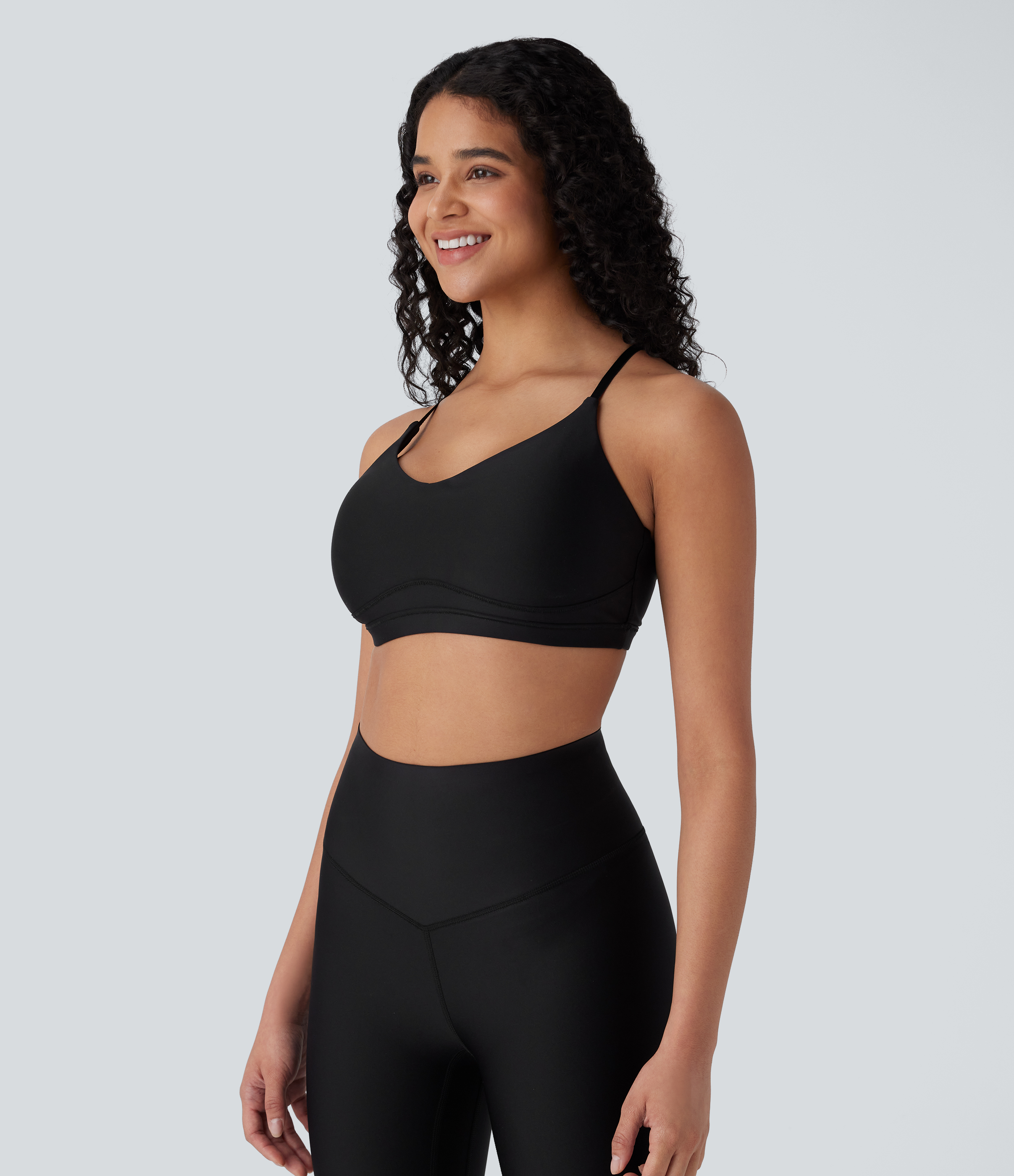 Halara Low Support Crisscross Adjustable Straps Cut Out Sheen Yoga Sports Bra  - Black - XS push up bra strapless bra backless bra sticky bra 