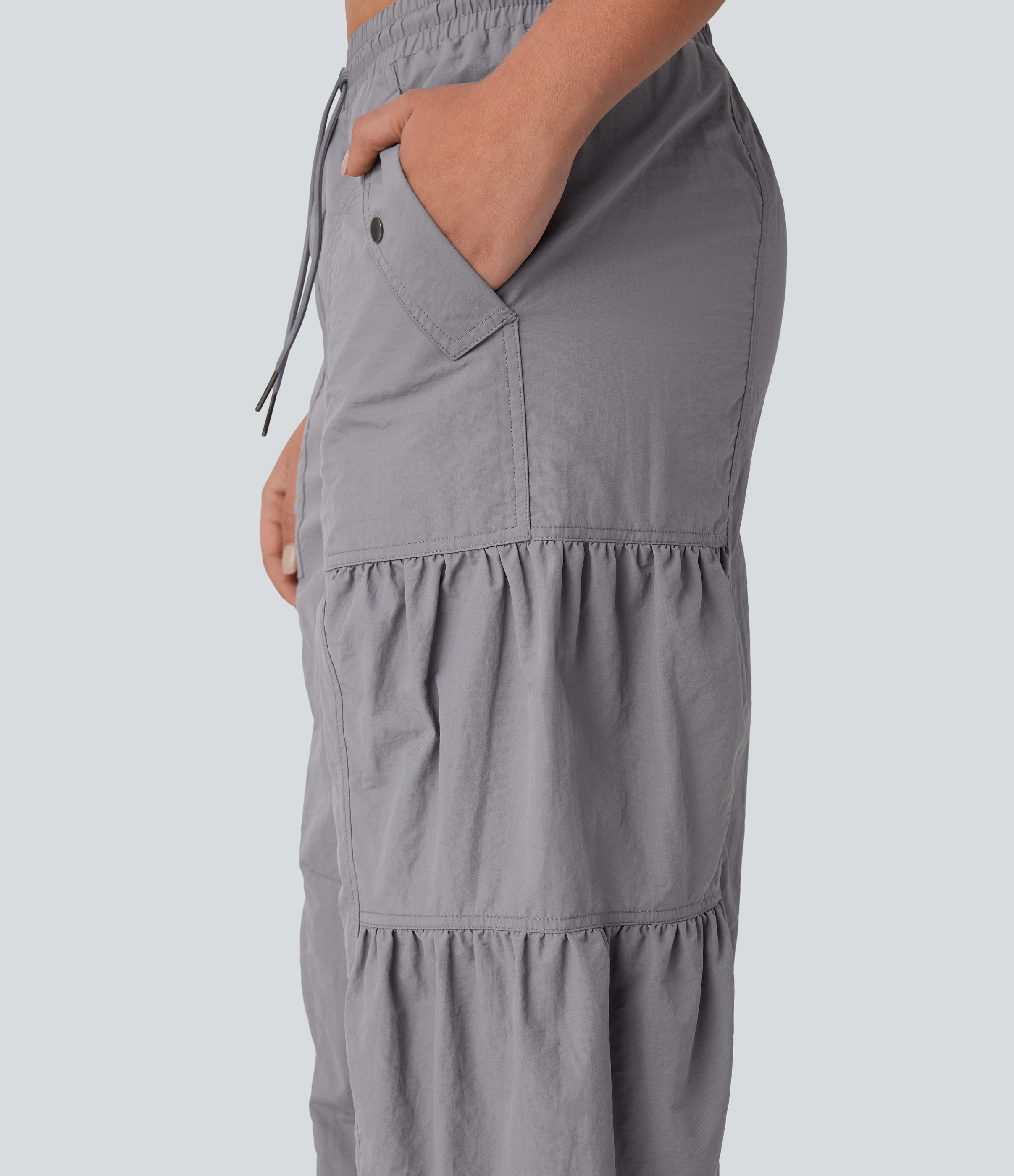Halara Mid Rise Drawstring Side Pocket Ruched Parachute Casual Cargo Joggers  - Wet Weather - M(regular) 