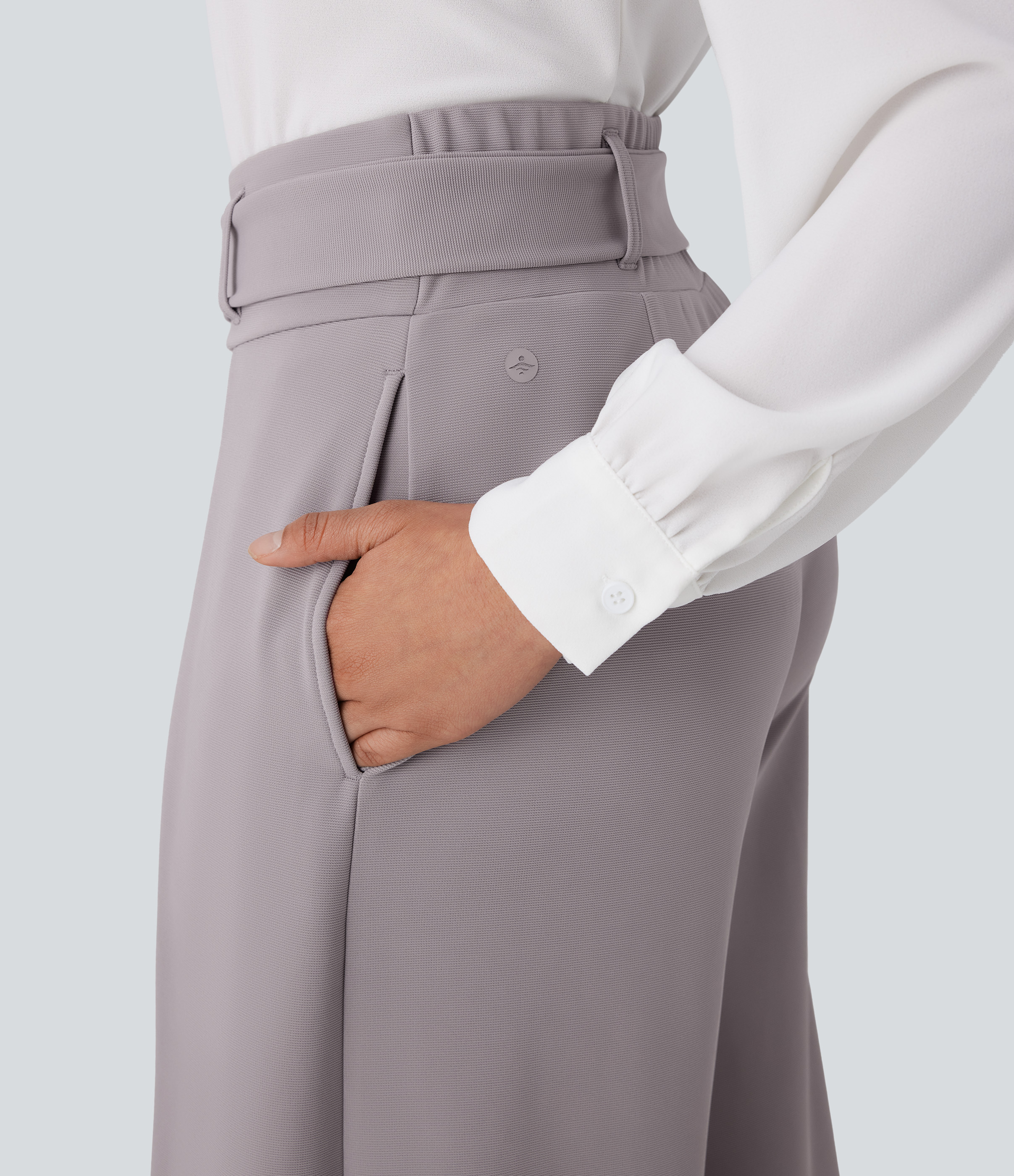 Halara Halara Flexв„ў High Waisted Belted Side Pocket Wide Leg Micro Waffle Work Pants  - Satellite - XS(regular) sweatpants jogger pants 