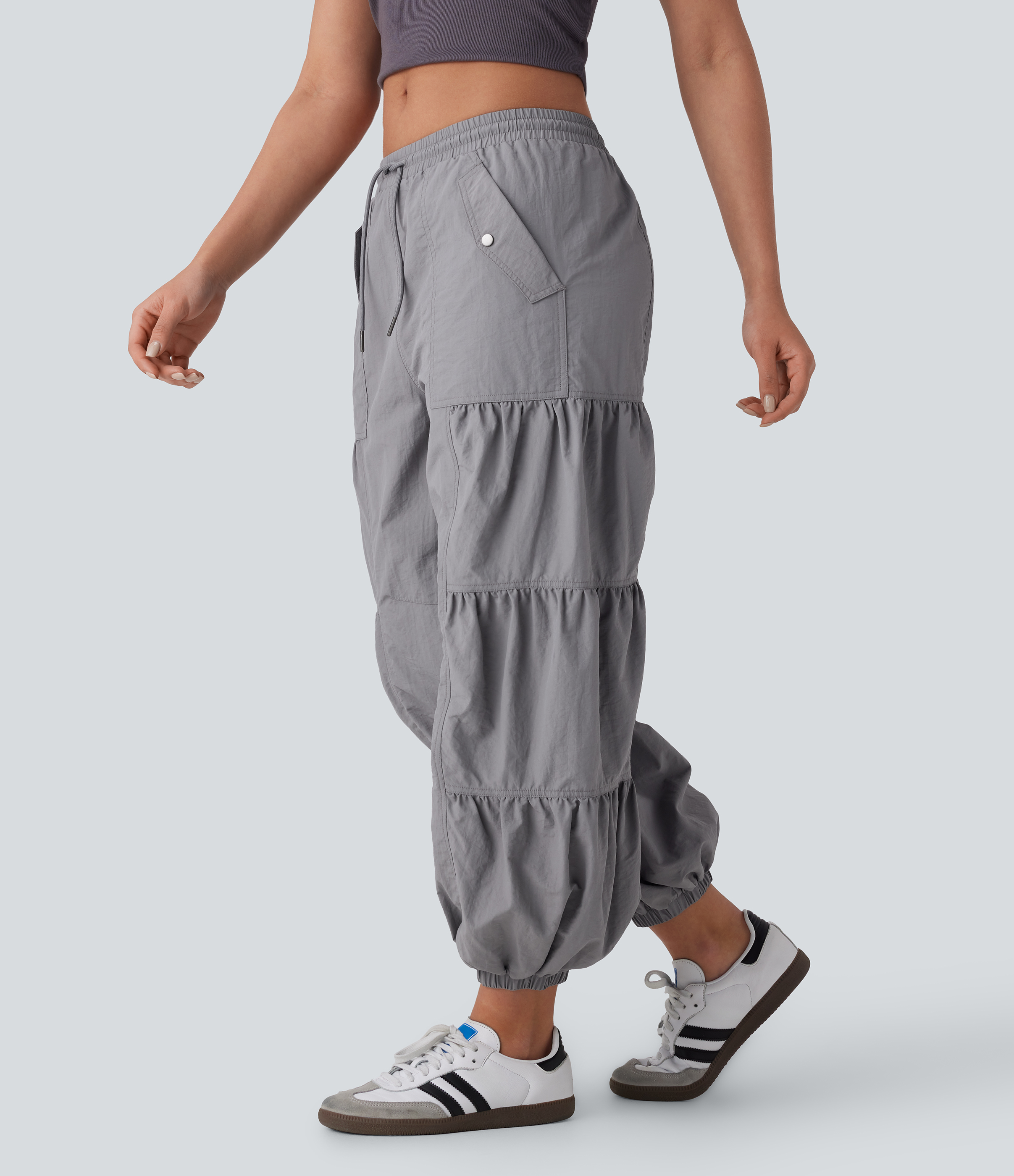 Halara Mid Rise Drawstring Side Pocket Ruched Parachute Casual Cargo Joggers  - Wet Weather - M(regular) 