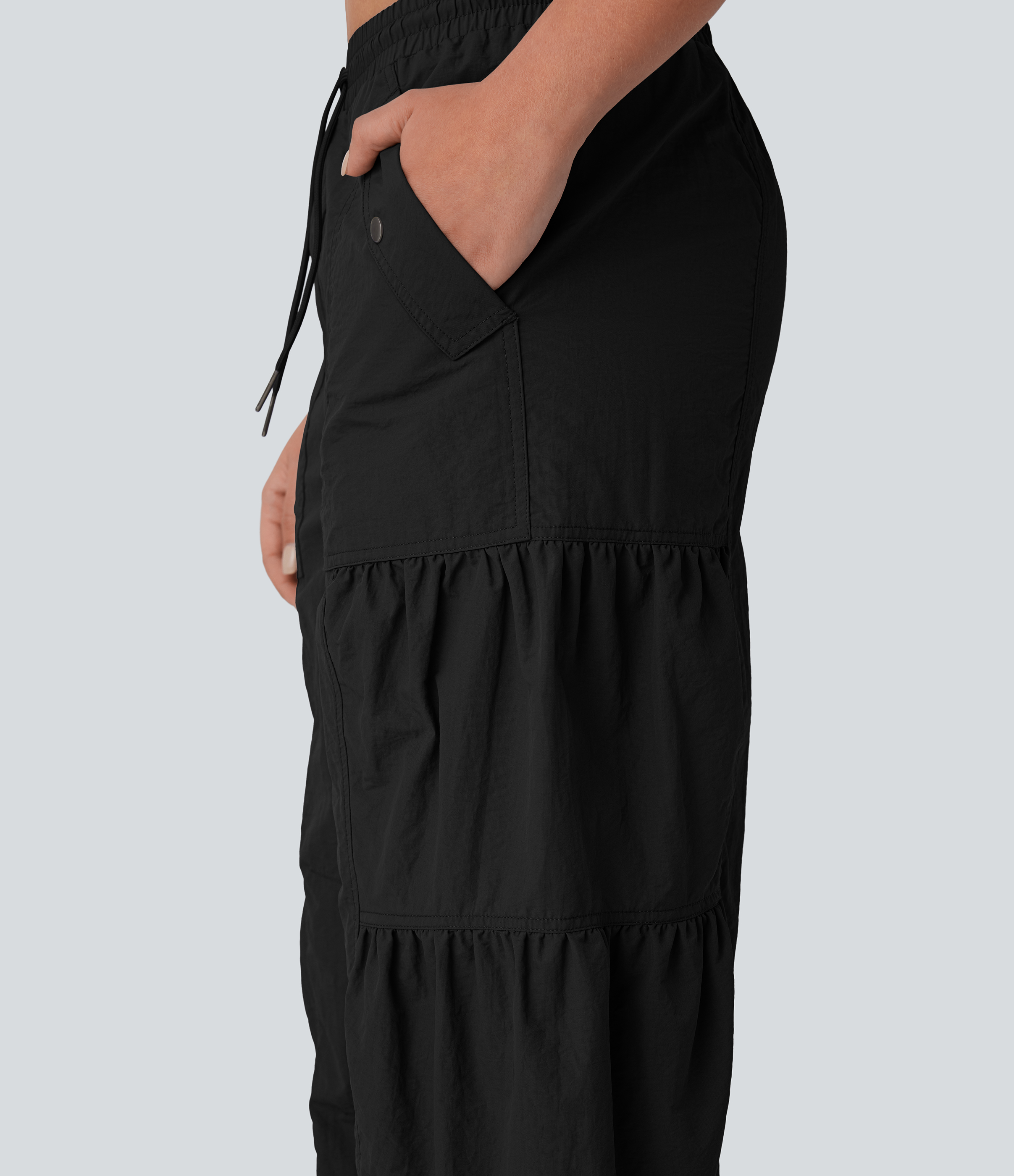 Halara Mid Rise Drawstring Side Pocket Ruched Parachute Casual Cargo Joggers  - Black - XS(regular) 