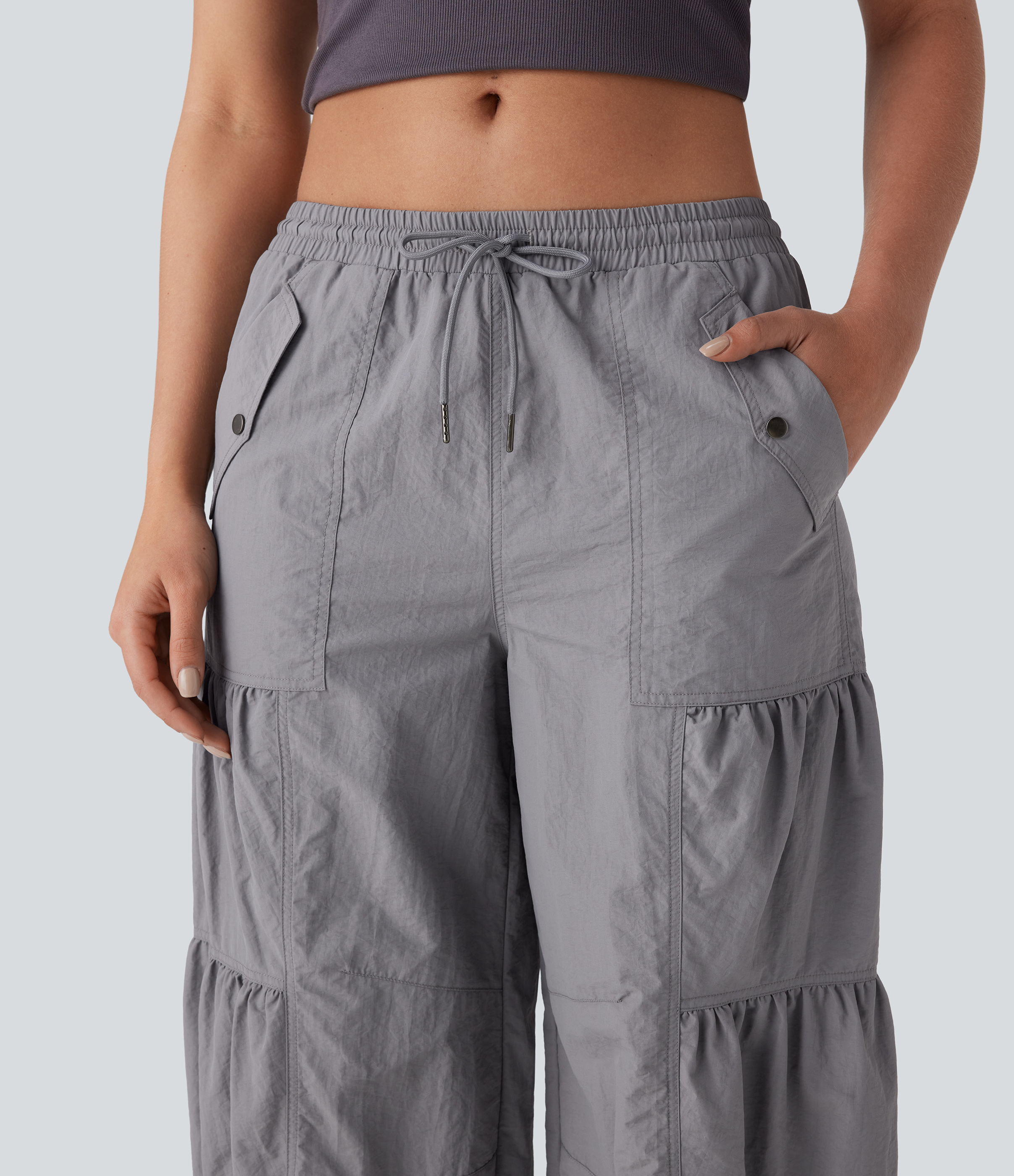 Halara Mid Rise Drawstring Side Pocket Ruched Parachute Casual Cargo Joggers  - Wet Weather - M(regular) 