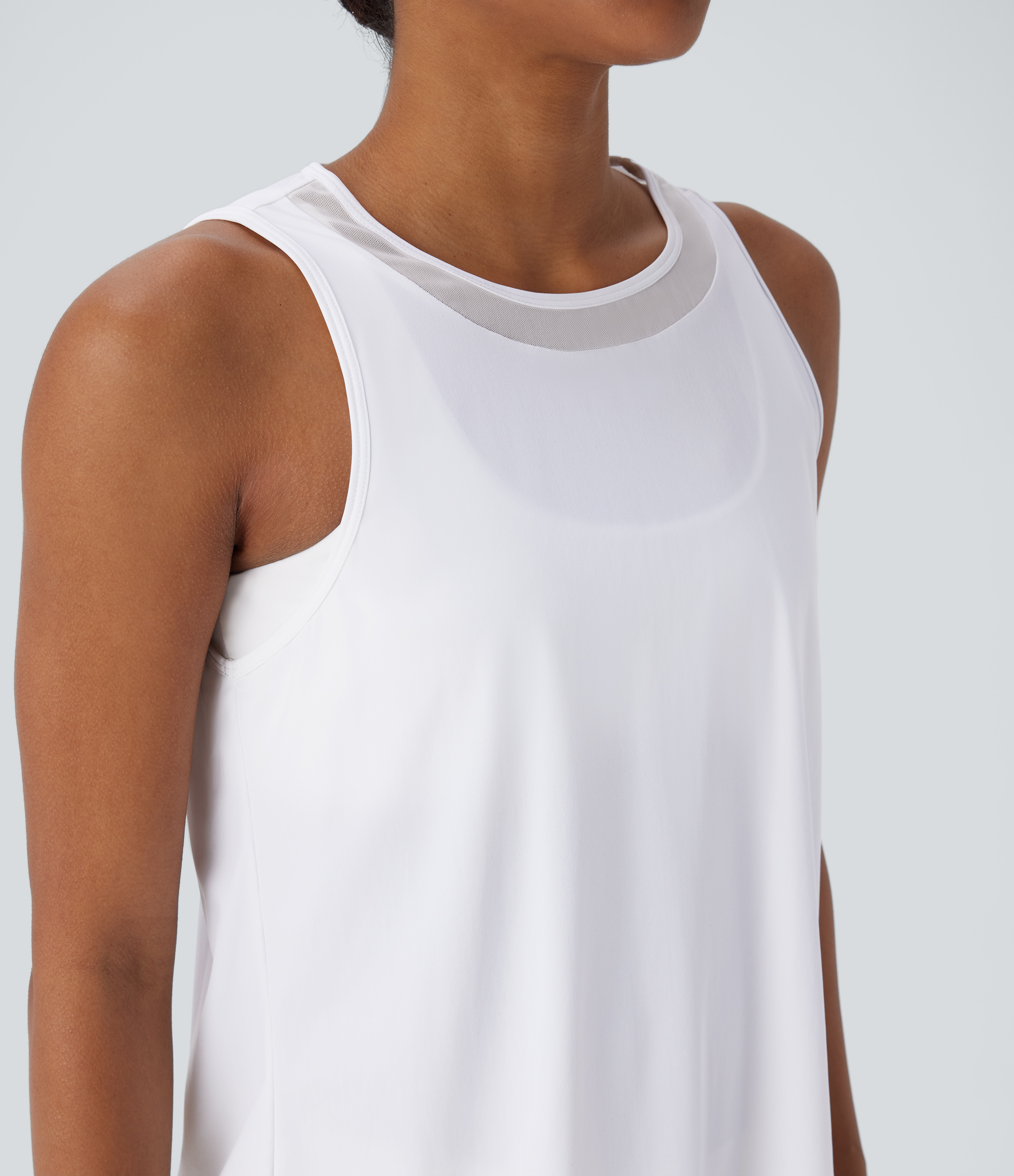 Halara Contrast Mesh Curved Hem Cool Touch Quick Dry Running Tank Top Tank Top - White - L golf tops halter top tunic tops sleeveless tops 