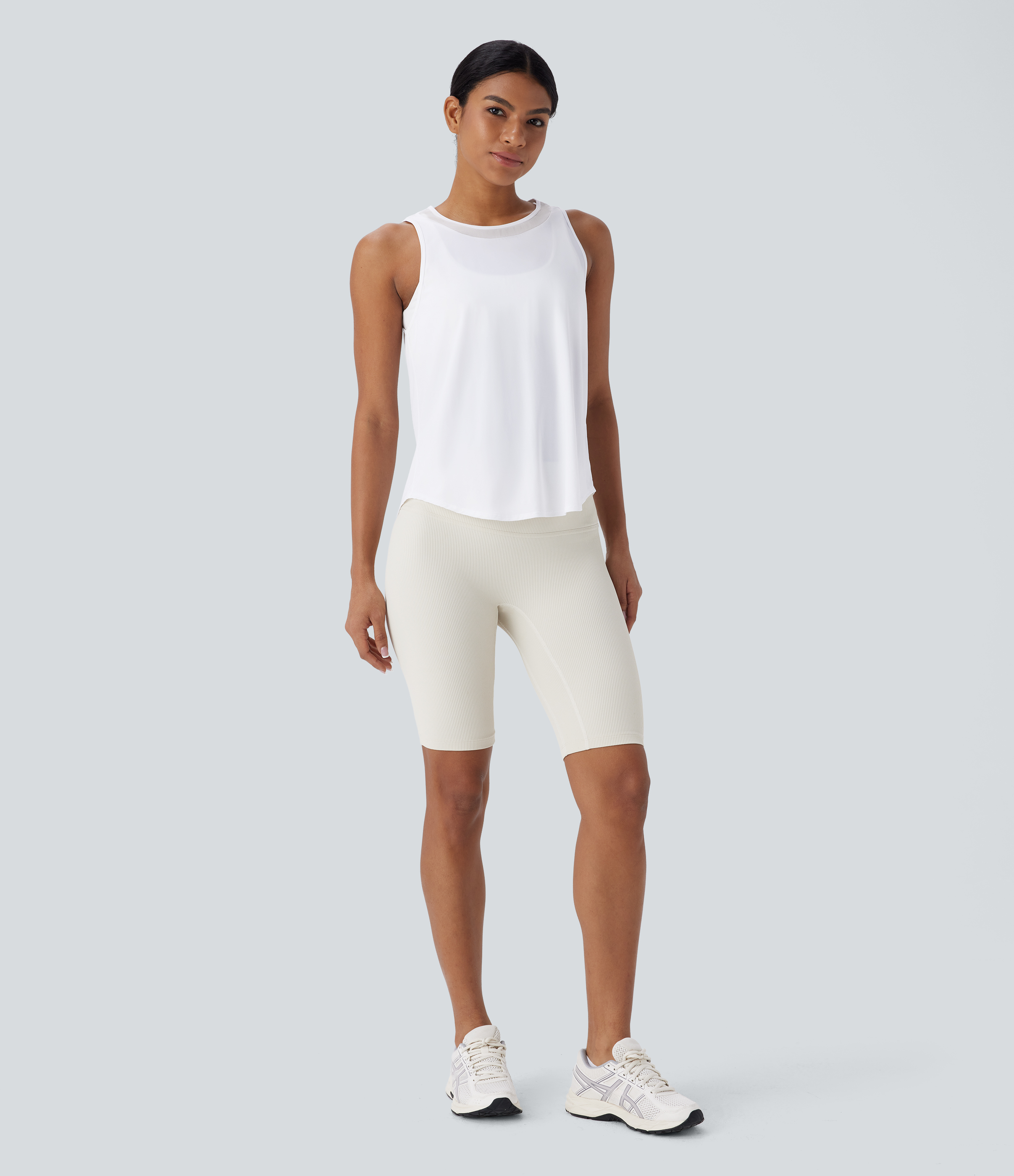 Halara Contrast Mesh Curved Hem Cool Touch Quick Dry Running Tank Top Tank Top - White - L golf tops halter top tunic tops sleeveless tops 