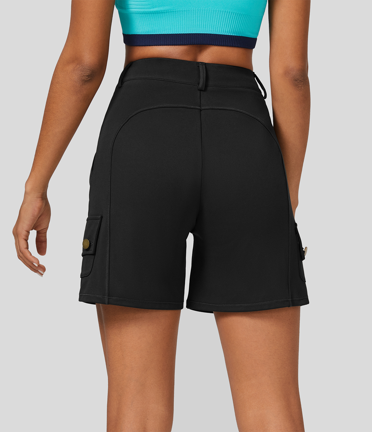 Halara High Waisted Button Zipper Multiple Pockets Cargo Shorts Gym Short - Black - L booty shorts compression shorts yoga shorts 