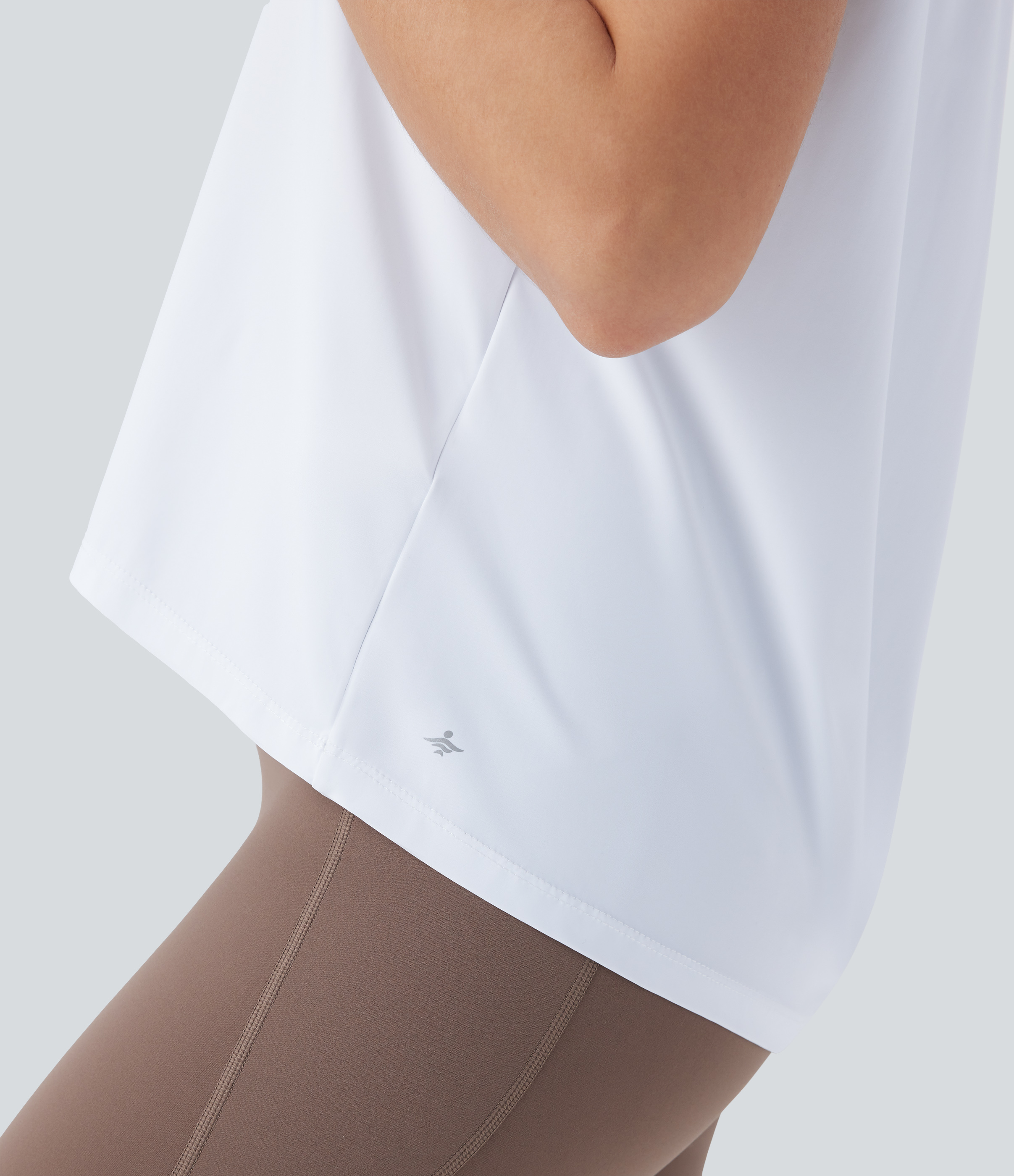 Halara Round Neck Short Sleeve High Low Yoga Sports Top  - White - S 