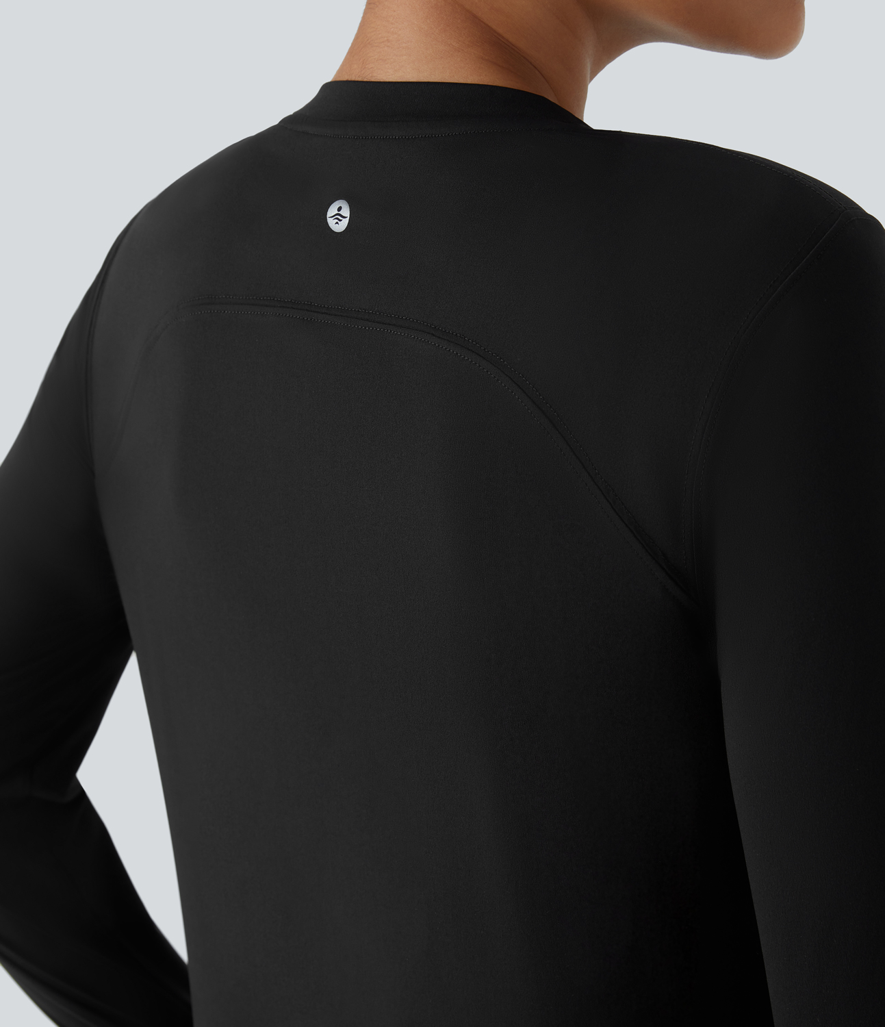 Halara Round Neck Thumb Hole Curved Hem Hiking Sports Top  - Black - L 