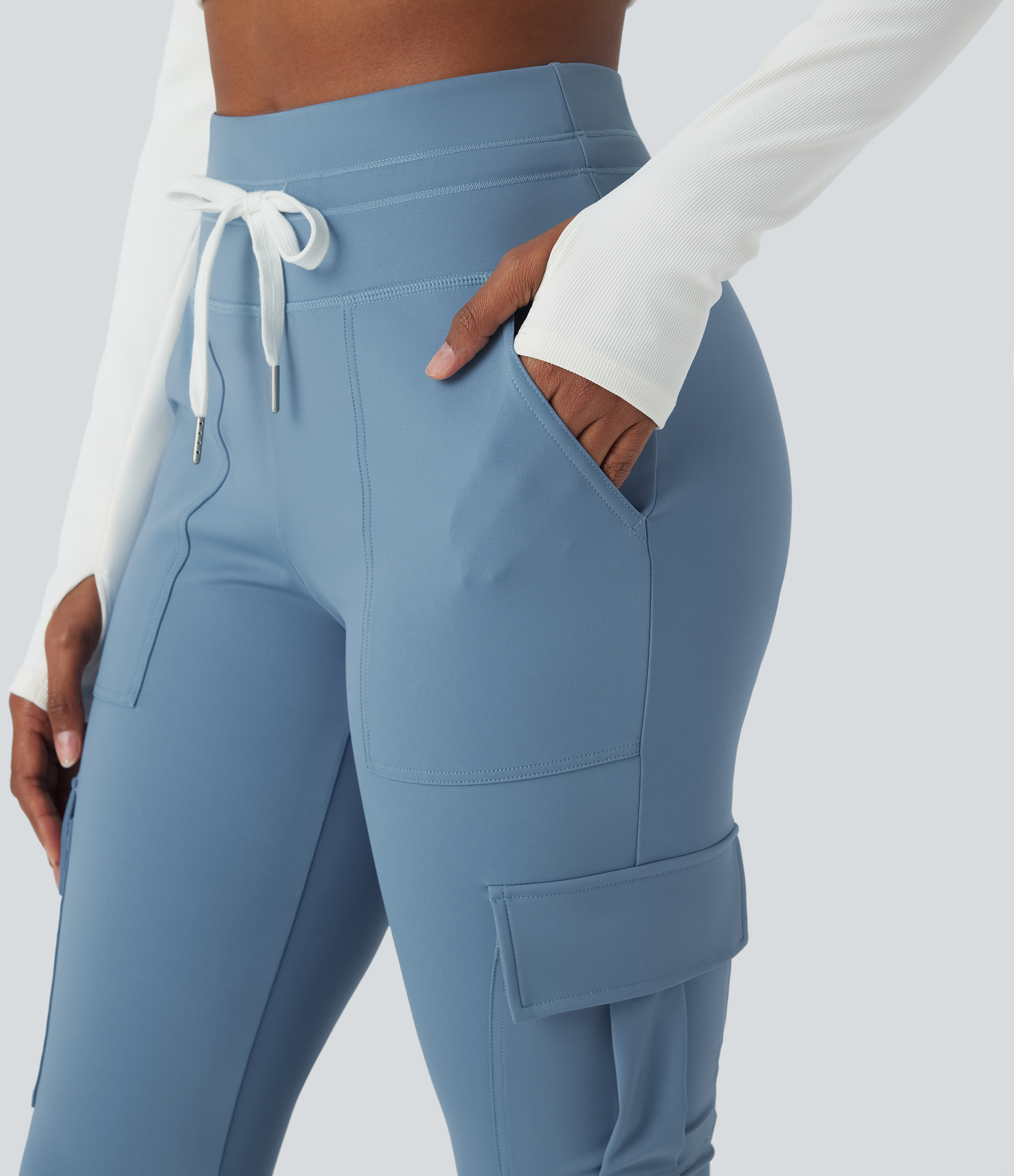 Halara Softlyzeroв„ў Airy High Waisted Drawstring Pocket Cool Touch Yoga Cargo Joggers  - Blue Shadow - XS(regular) 