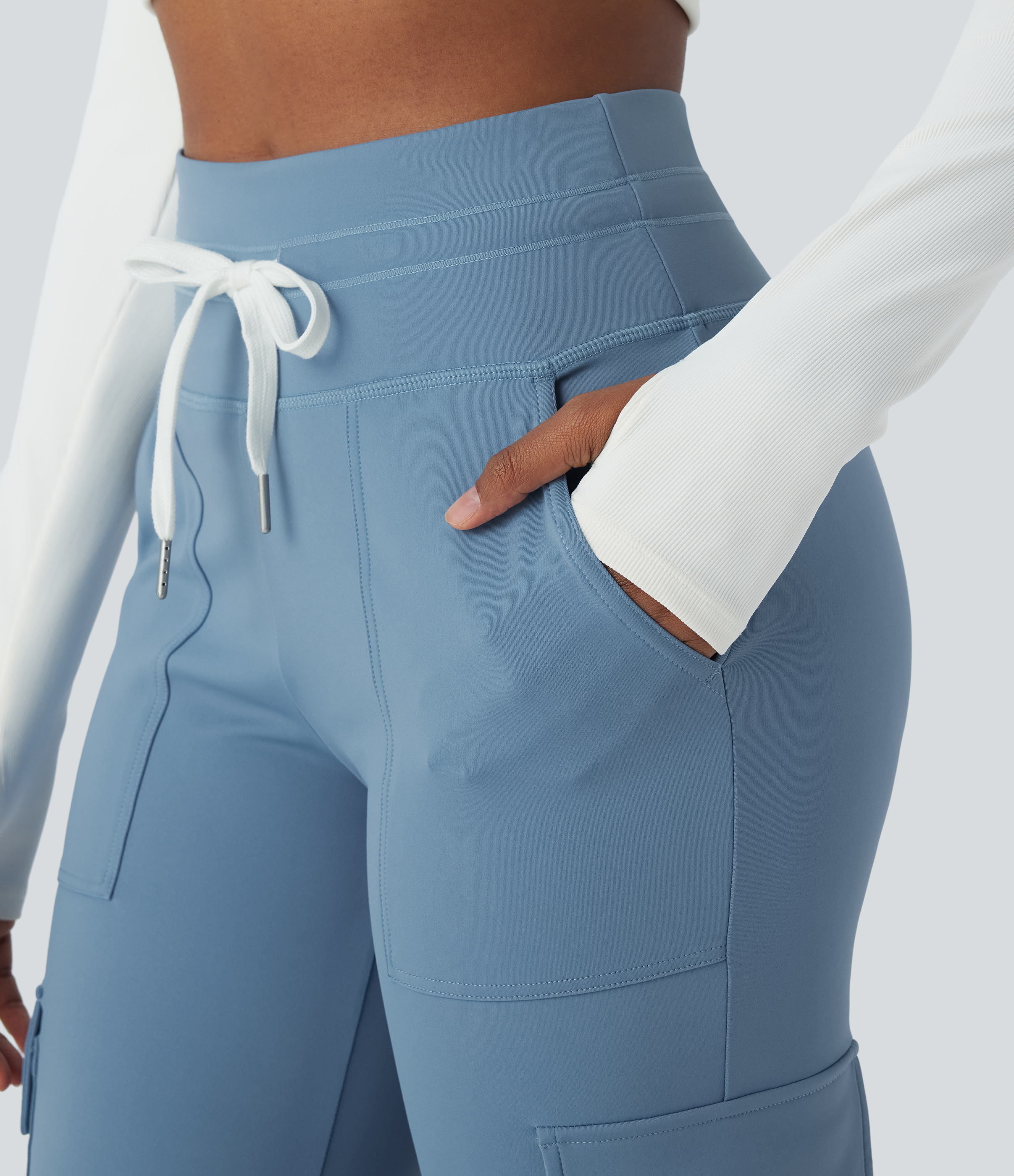 Halara Softlyzeroв„ў Airy High Waisted Drawstring Pocket Cool Touch Yoga Cargo Joggers  - Blue Shadow - XS(regular) 