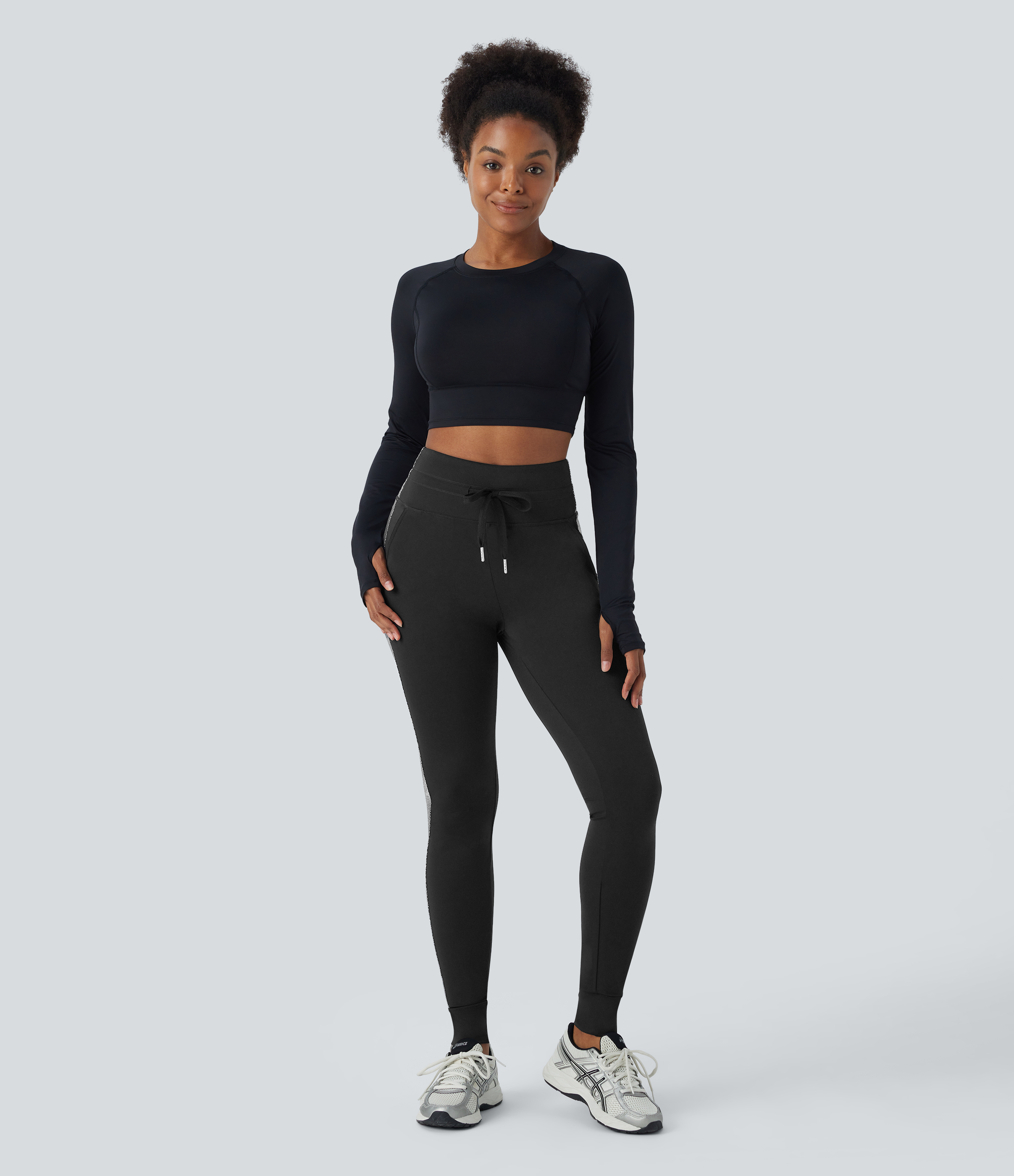 Halara Softlyzeroв„ў Airy High Waisted Drawstring Side Pocket Color Block Full Length Cool Touch Yoga Joggers  - Black - L(regular) 