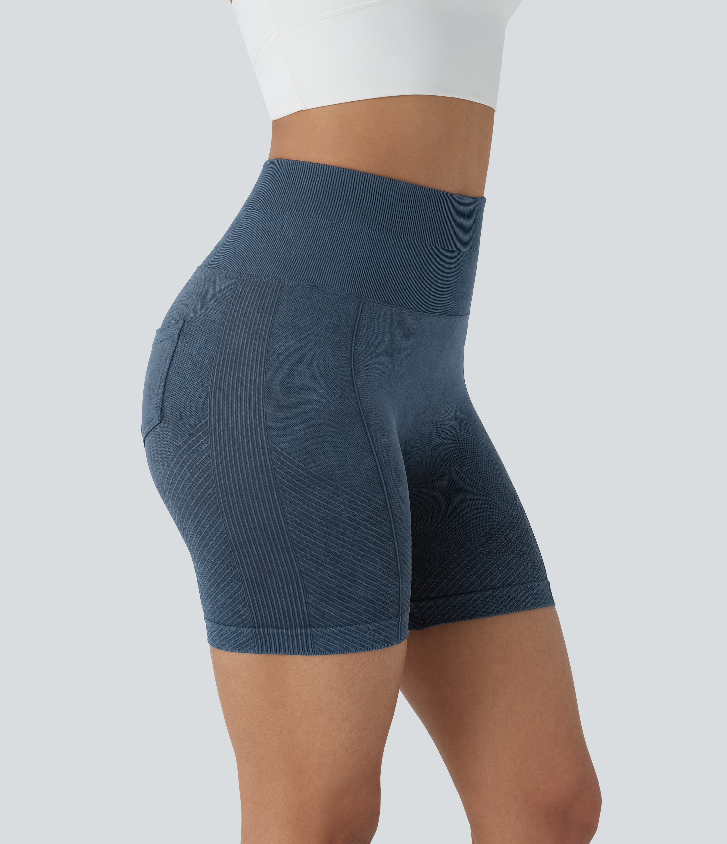 Halara Seamless Flow High Waisted Back Pocket Washed Yoga Biker Shorts 5.5``  - Peacoat - XS(regular) biker shorts women black biker shorts 