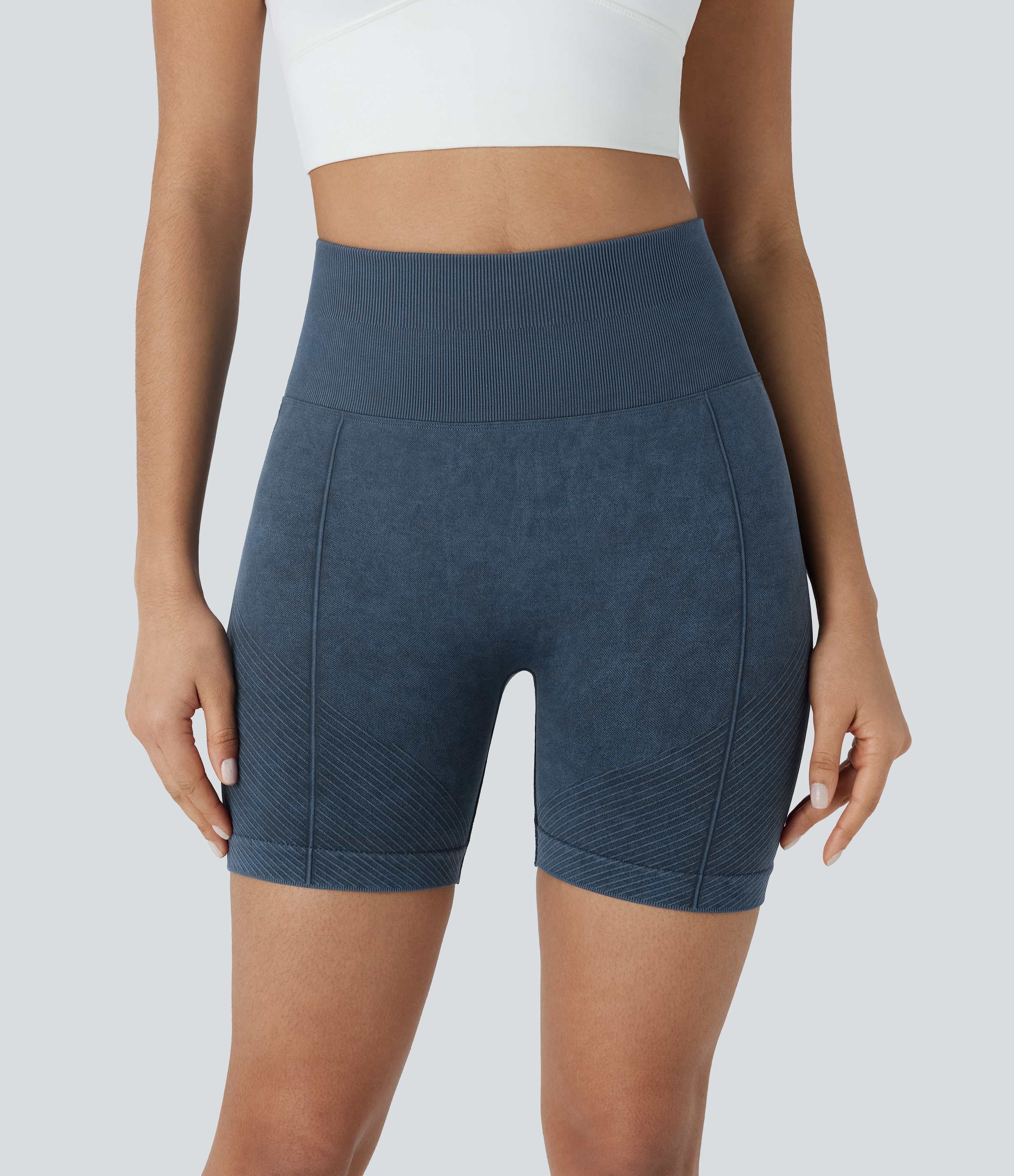 Halara Seamless Flow High Waisted Back Pocket Washed Yoga Biker Shorts 5.5``  - Peacoat - XS(regular) biker shorts women black biker shorts 