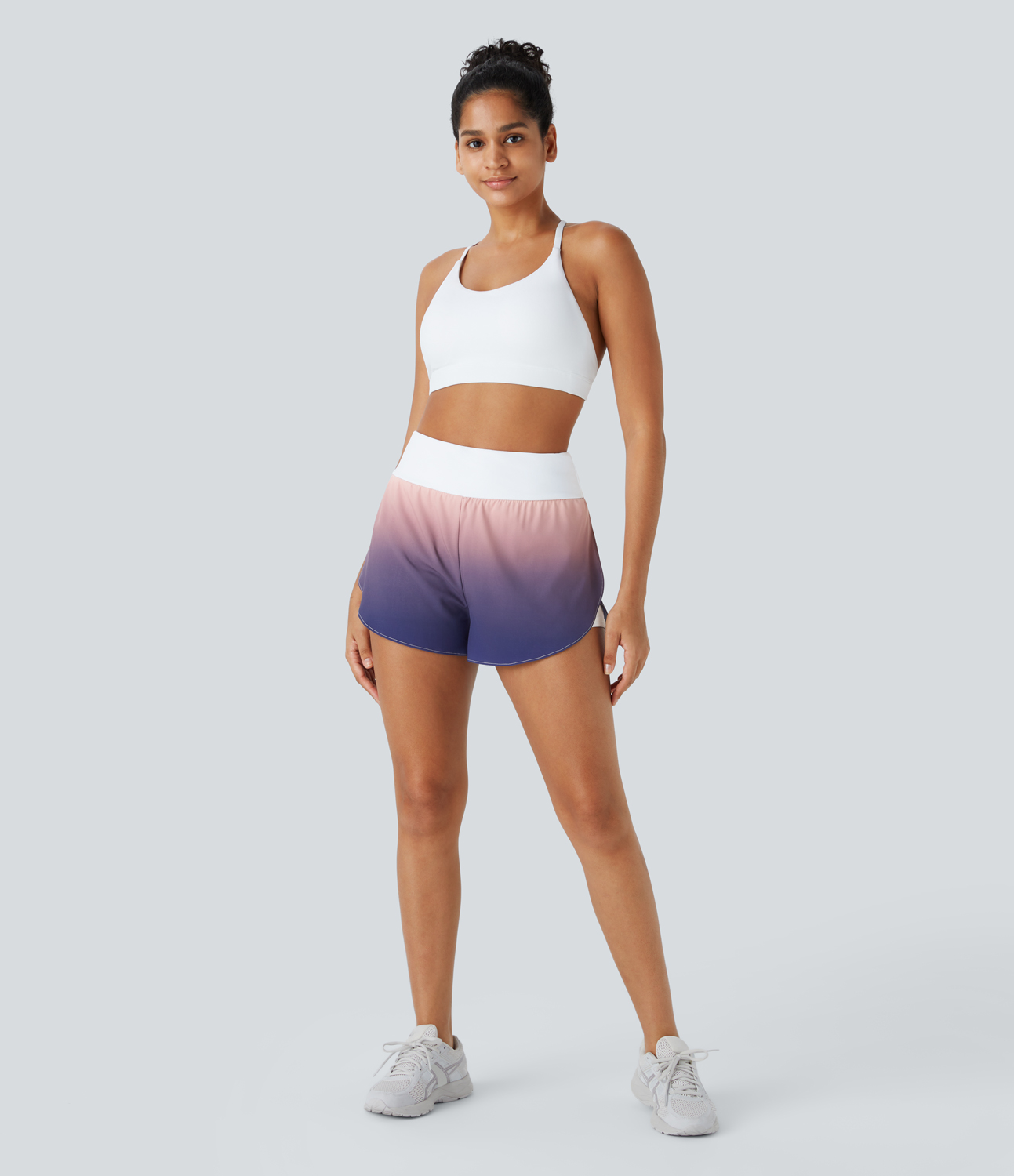 Halara High Waisted 2-in-1 Side Pocket Curved Hem Gradient Yoga Shorts Gym Short - Dusk Gradient - XS booty shorts compression shorts 