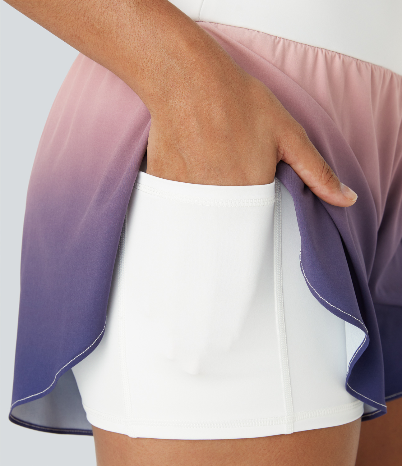 Halara High Waisted 2-in-1 Side Pocket Curved Hem Gradient Yoga Shorts Gym Short - Dusk Gradient - XS booty shorts compression shorts 