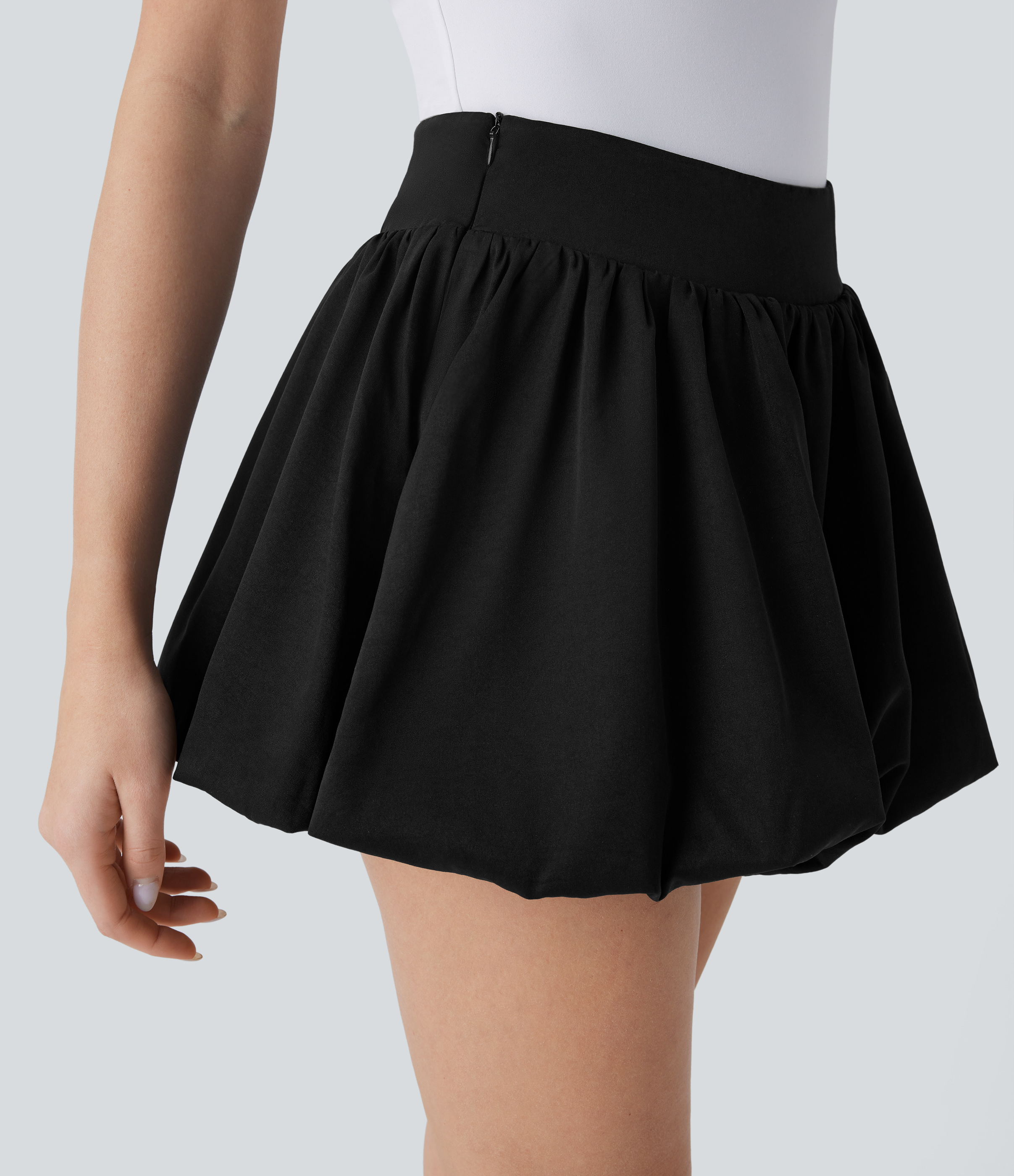 Halara High Waisted Invisible Zipper 2-in-1 Micro Mini Casual Bubble Skirt  - Black - L(regular) 