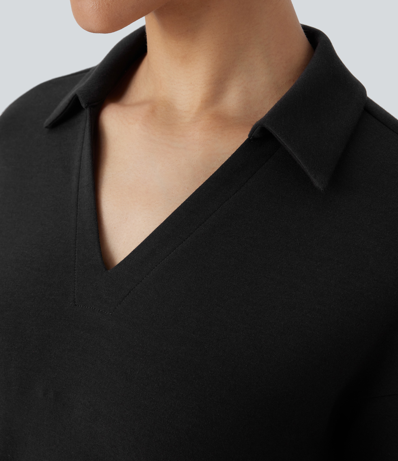 Halara Polo V Neck Long Sleeve High Low Split Hem Yoga Sports Top  - Black - S 