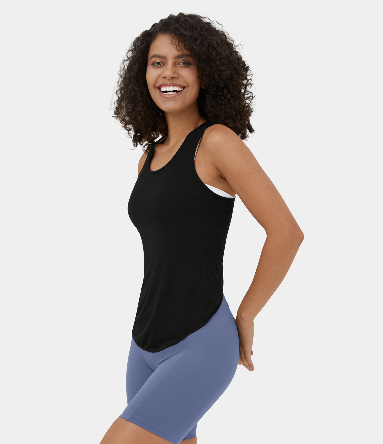 Halara Cut Out Asymmetric Hem Sheer Casual Tank Top Tank Top - Black - XL golf tops halter top tunic tops sleeveless tops backless top 