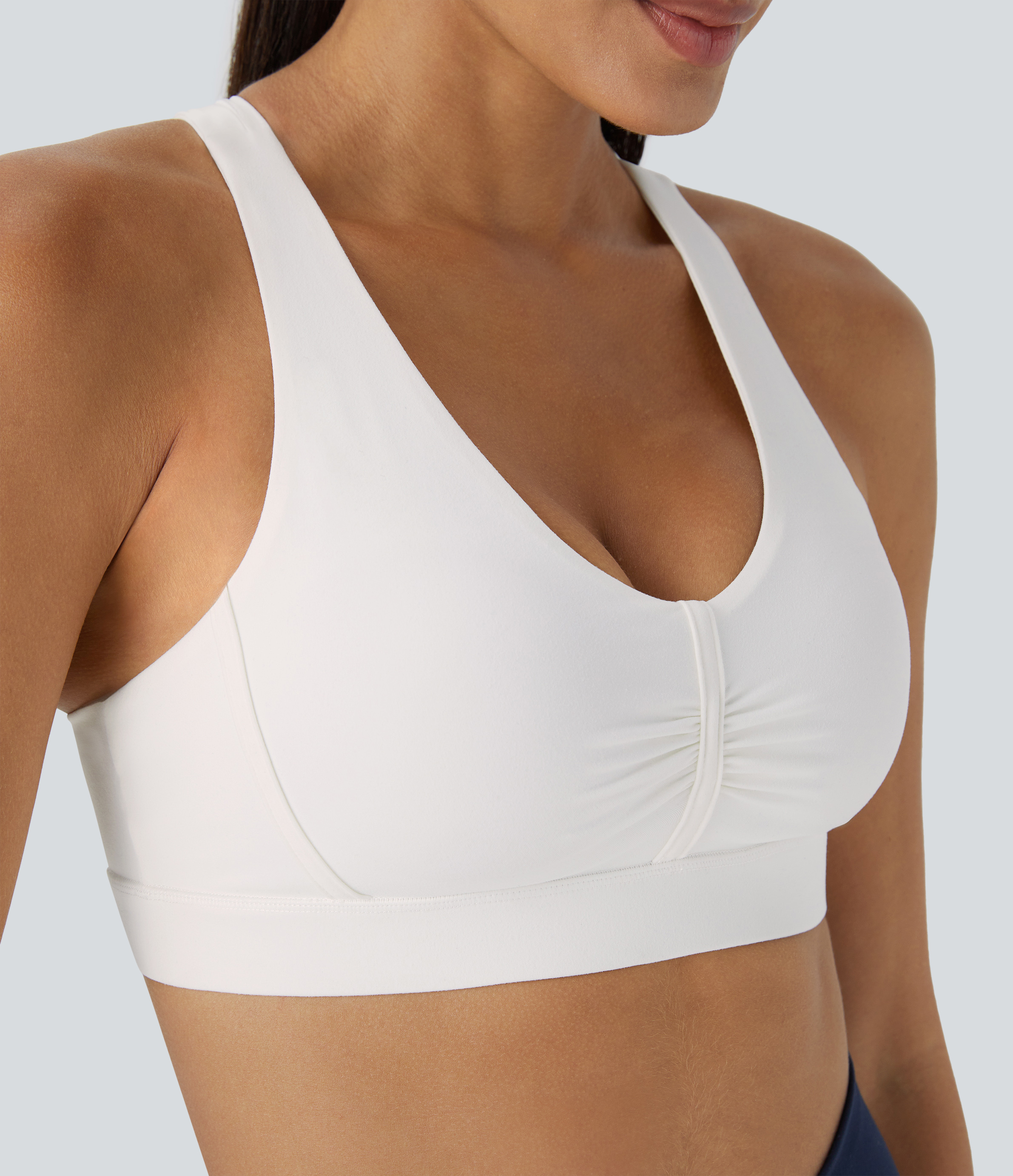 Halara Softlyzeroв„ў Plush Low Support Backless Ruched Color Block Yoga Sports Bra  - White - XL push up bra strapless bra backless bra 