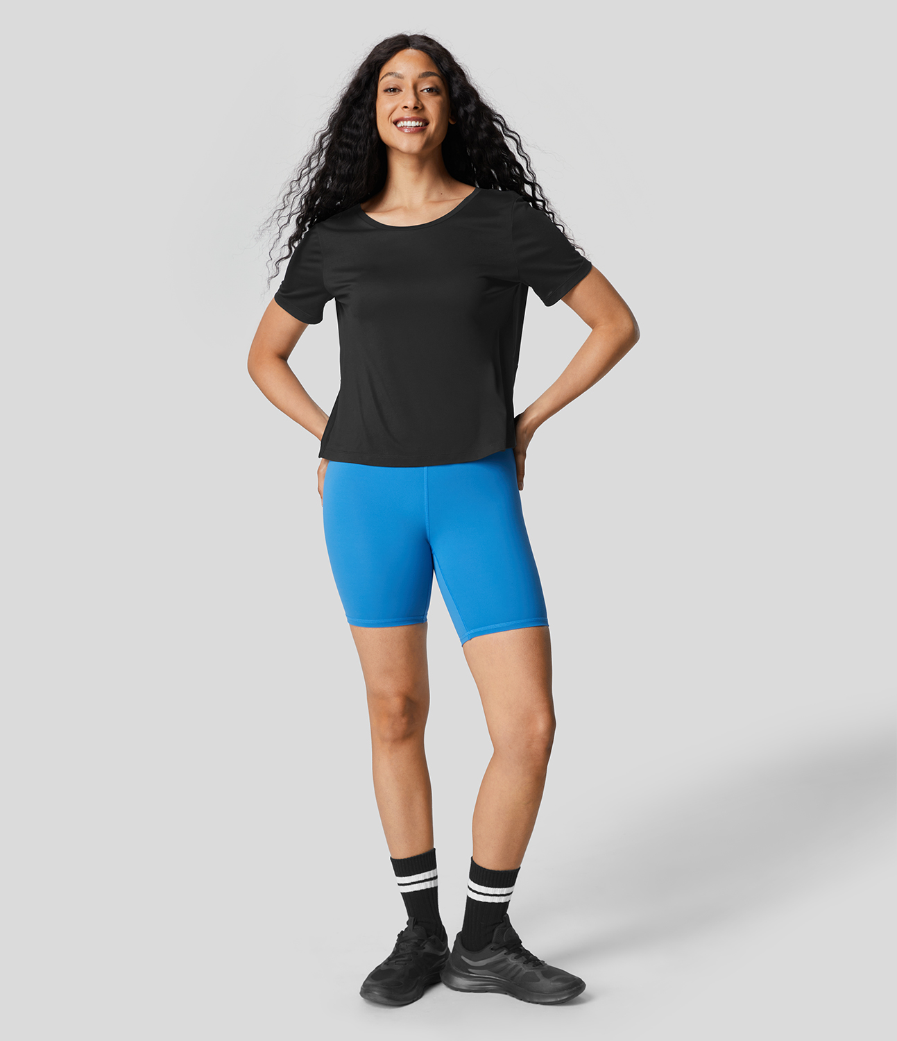 Halara Cut Out Crisscross Twisted Back Short Sleeve Yoga Sports Top  - Black - XS 