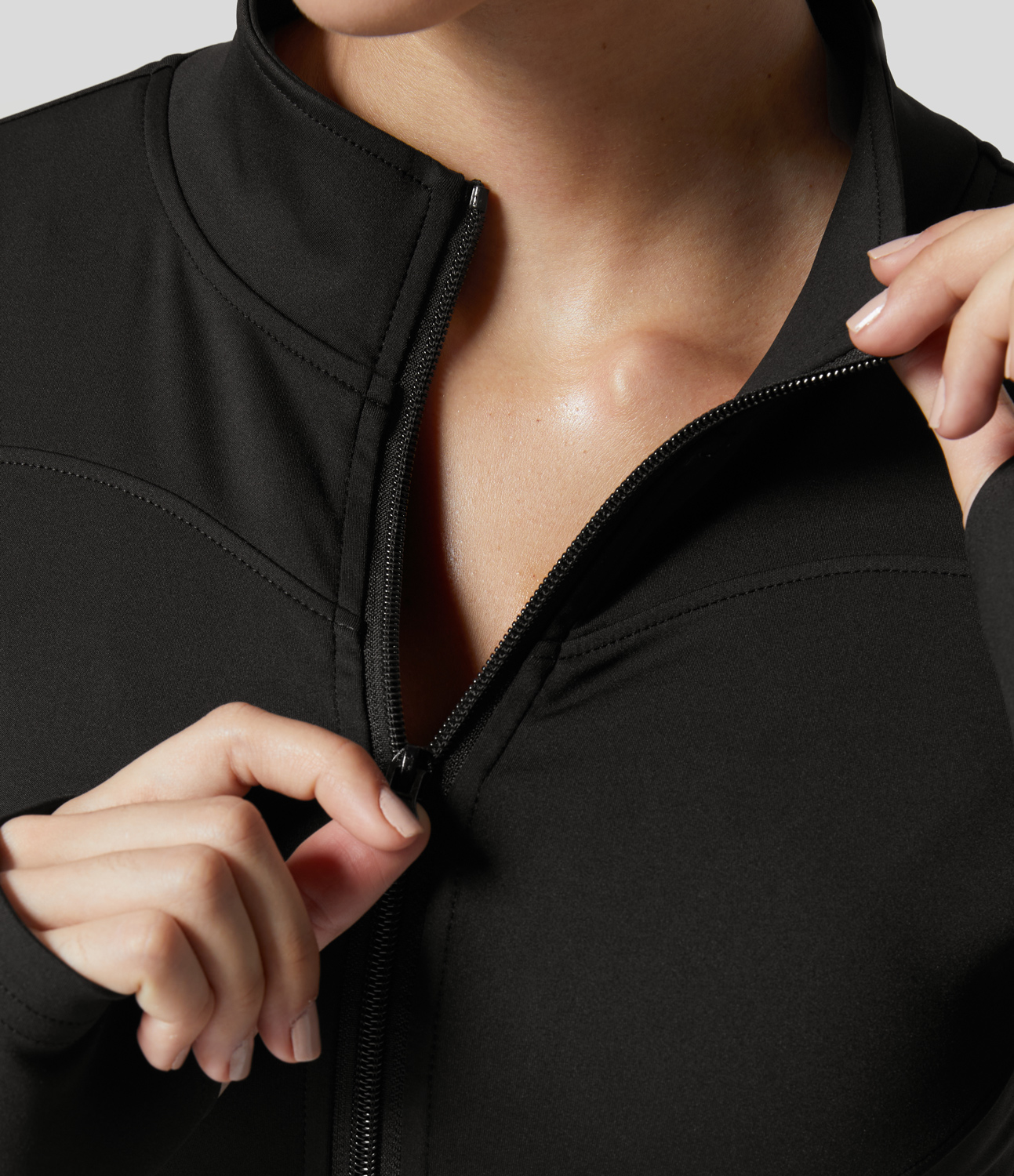 Halara Zipper Thumb Hole Yoga Jacket  - Black - XS 