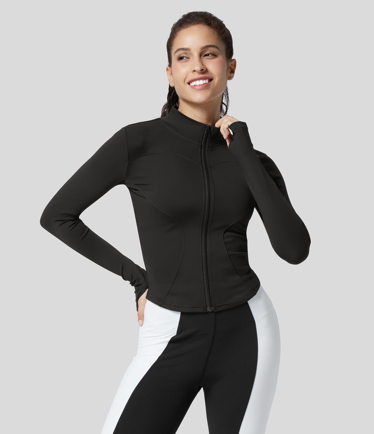 Halara Zipper Thumb Hole Yoga Jacket  - Black - XS 