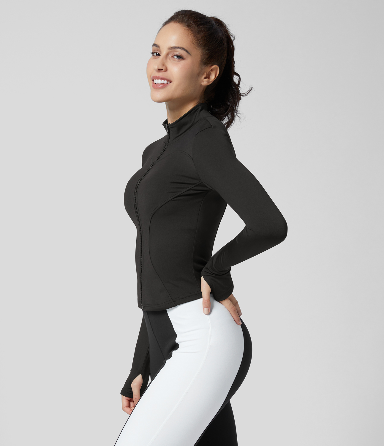 Halara Zipper Thumb Hole Yoga Jacket  - Black - XS 
