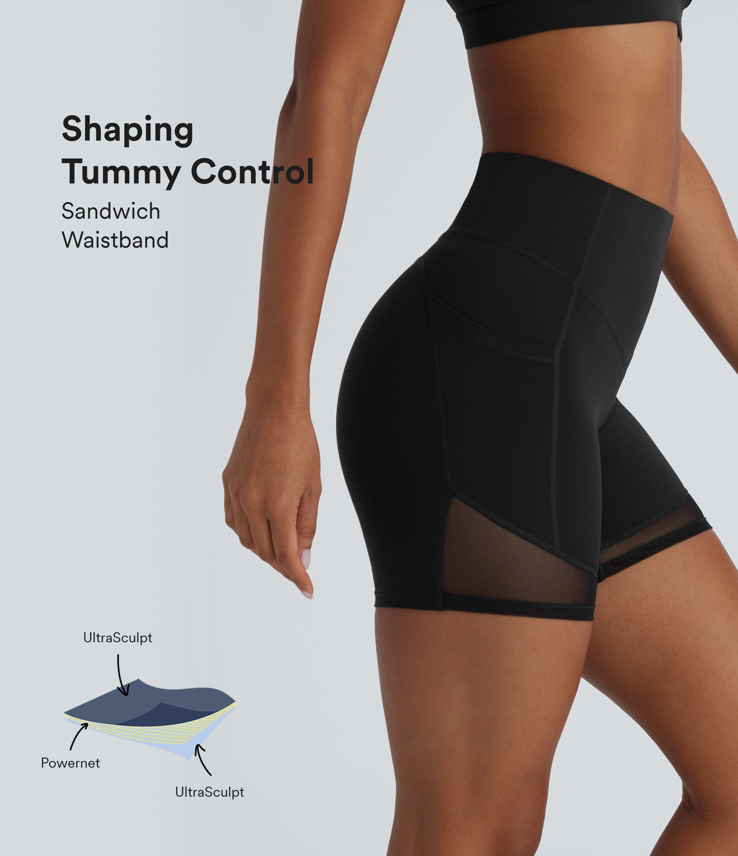 Halara UltraSculpt™ High Waisted Tummy Control Pocket Contrast Mesh Shaping Workout Bike Running Shorts 5''