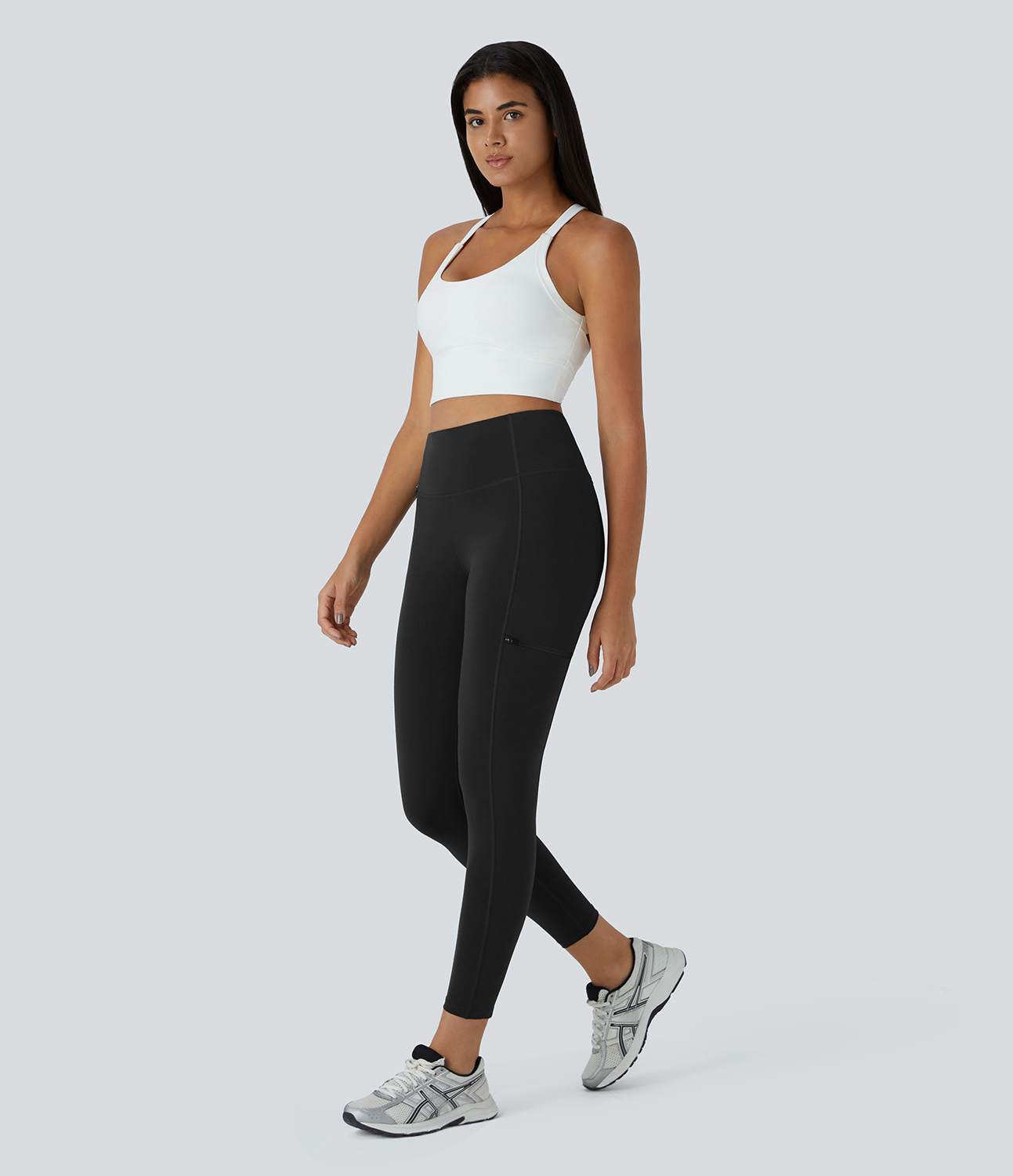Halara High Waisted Multiple Zipper Pockets 7/8 Running Leggings  - Black - S(7/8) gym leggings leggings with pockets leggings with butt lift 