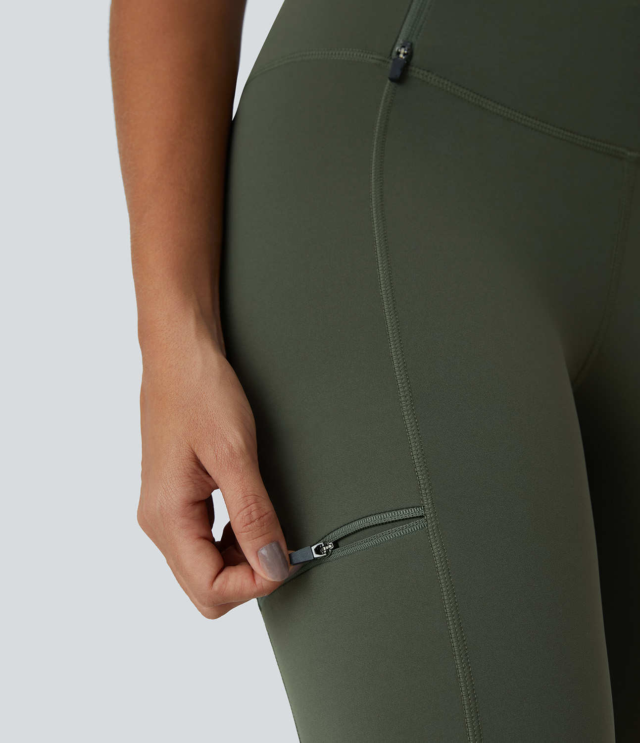 Halara High Waisted Multiple Zipper Pockets 7/8 Running Leggings  - Beachgrass Green - S(7/8) gym leggings leggings with pockets 