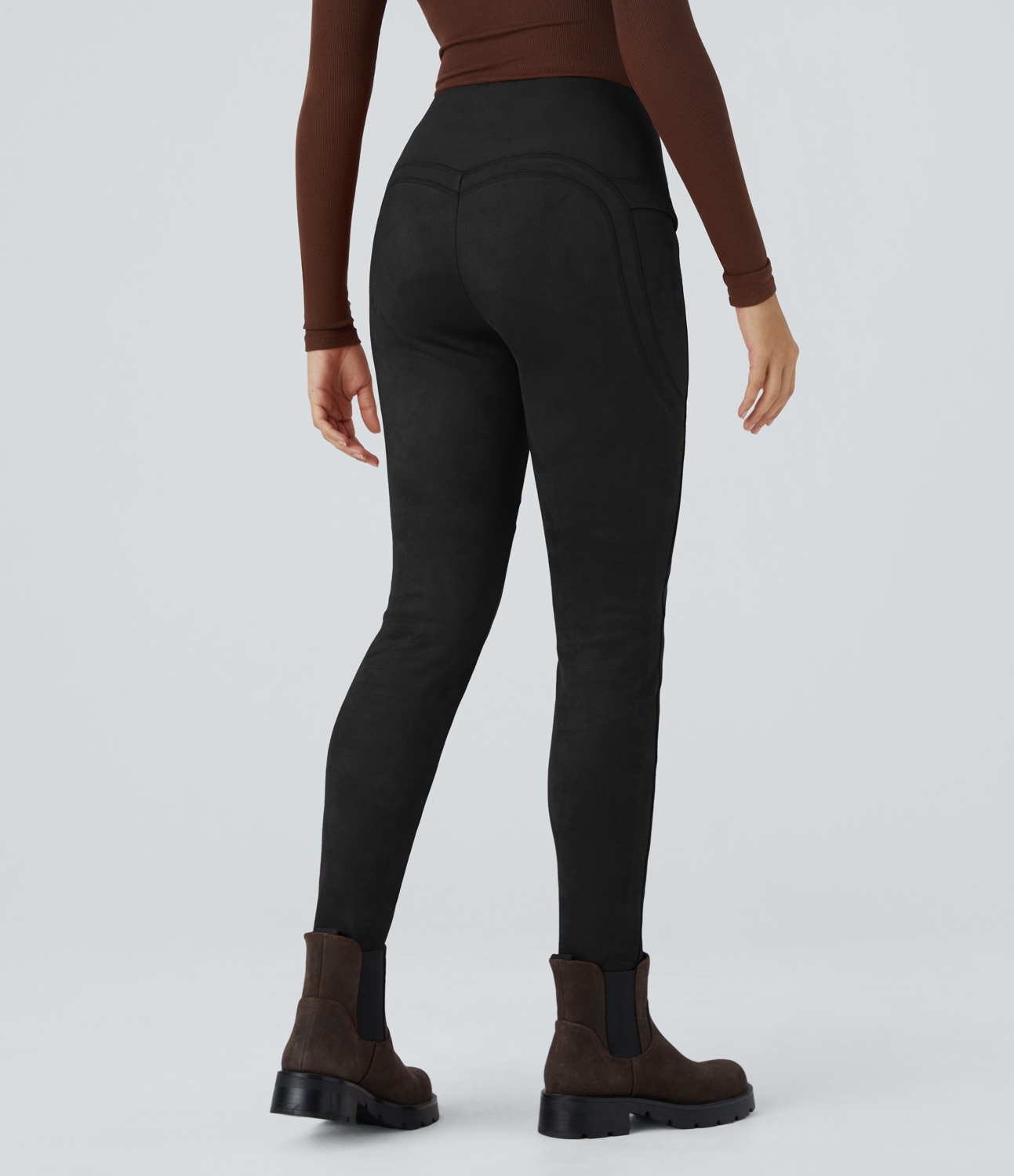 Halara High Waisted Side Pocket Ankle Length Suede Casual Leggings  - Black - XS(7/8) gym leggings leggings with pockets 