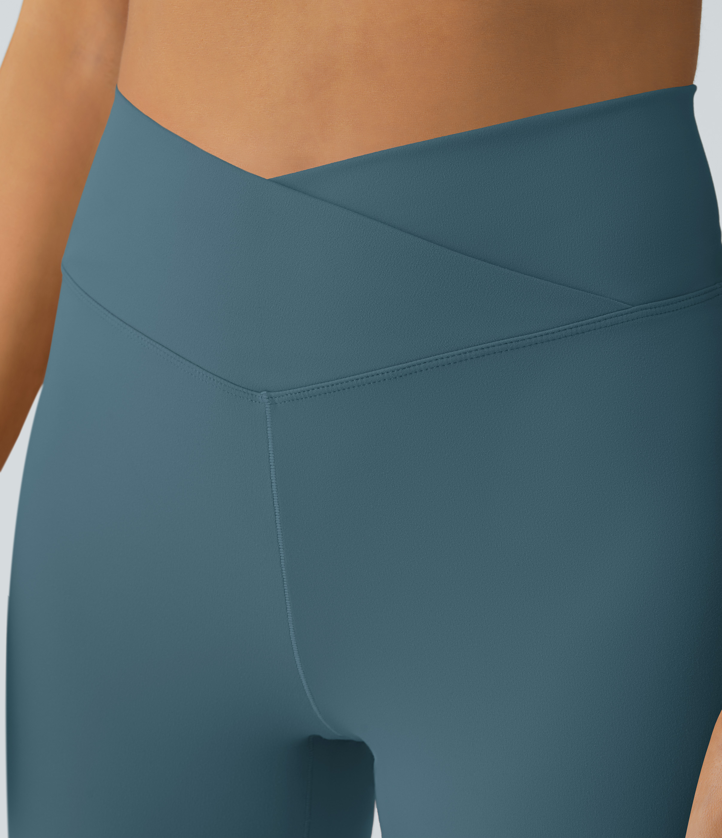 Halara Crossover High Waisted Back Pocket Super Flare Leggings  - Blue Ashes - L(petite) gym leggings leggings with pockets 