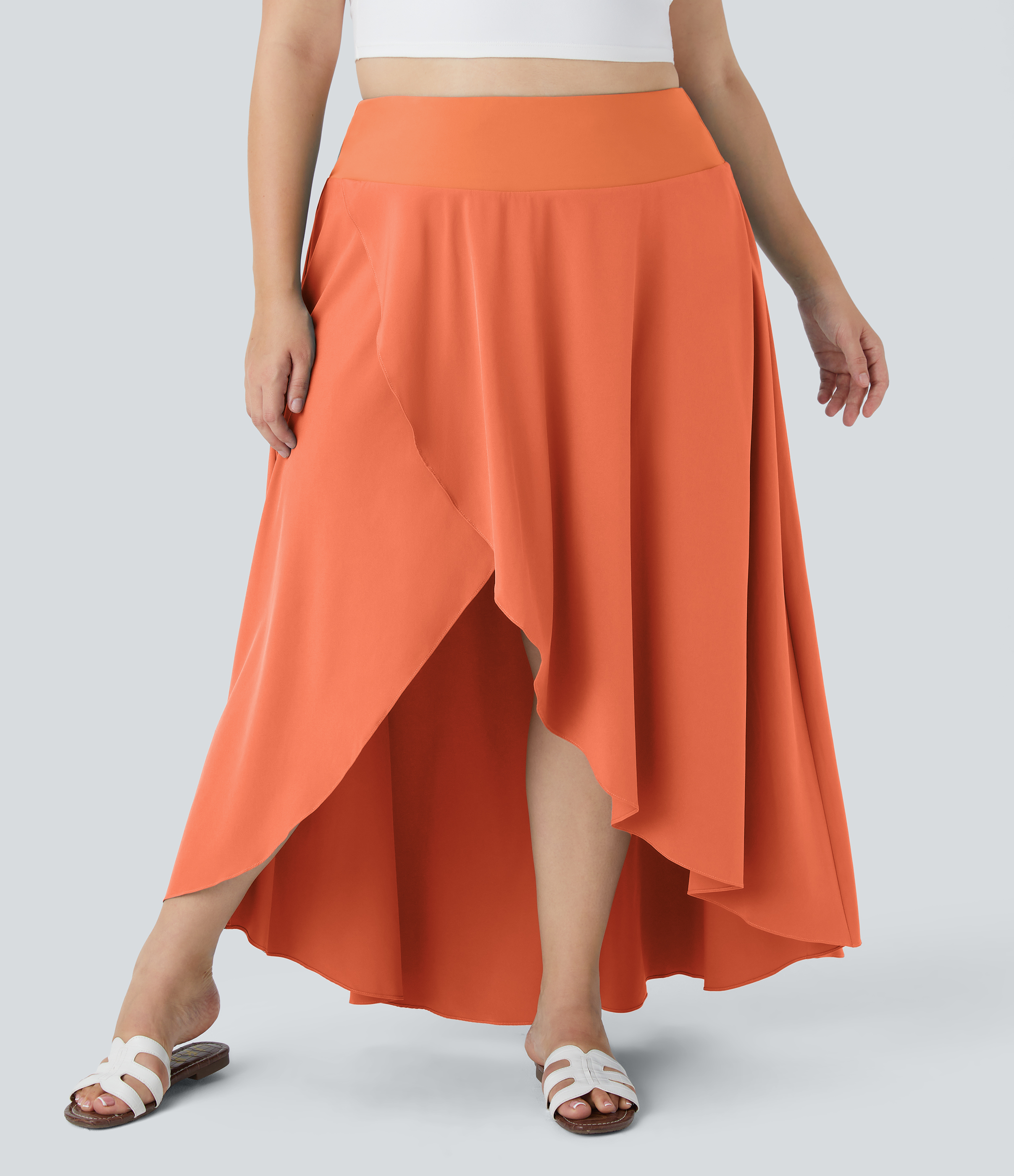 Halara Breezefulв„ў High Waisted High Low Ruffle 2-in-1 Flowy Midi Quick Dry Casual Plus Size Skirt  - Blush Orange - 3X(regular) 