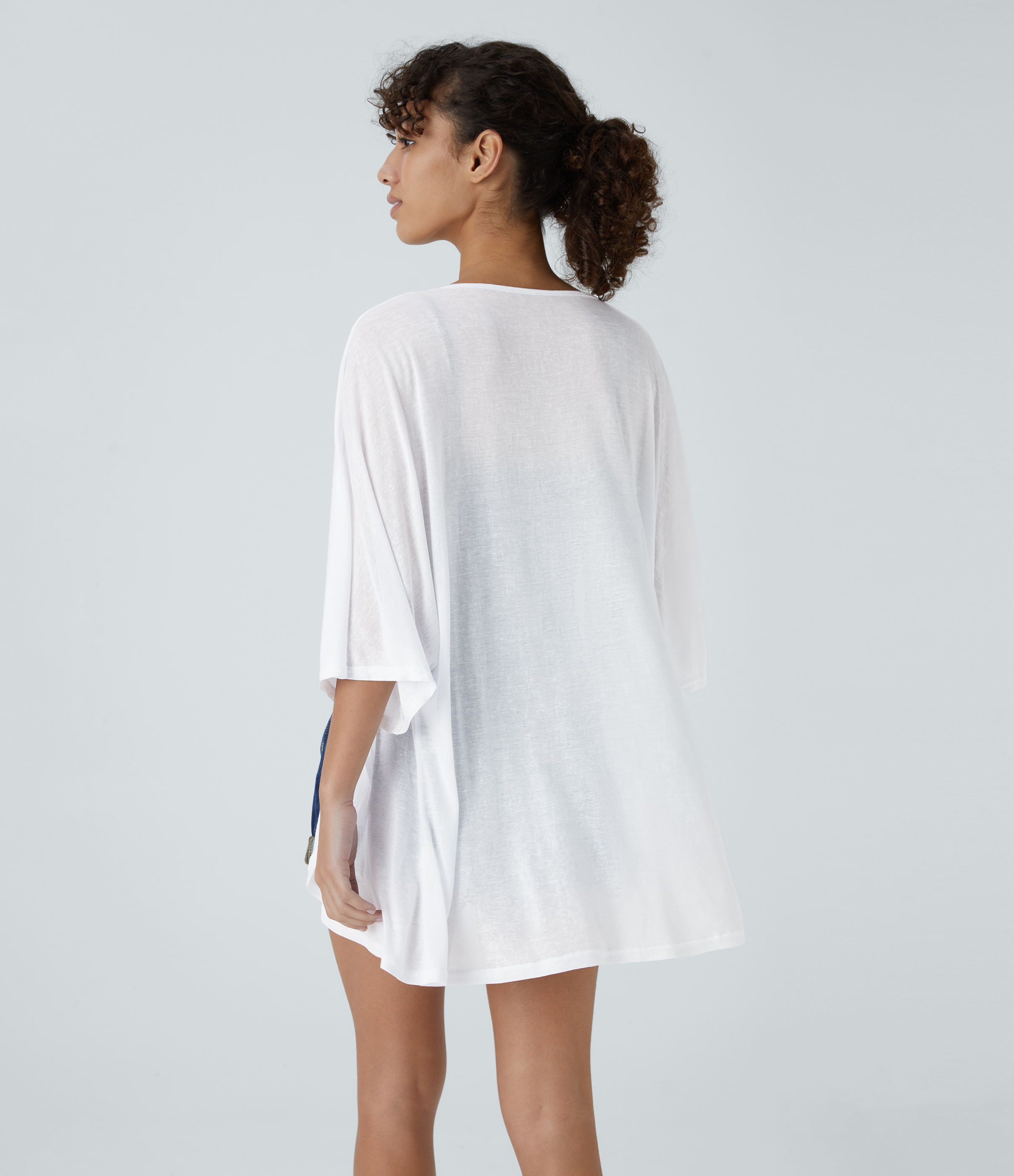 Halara Sheer Three Quarter Sleeve Casual Kimono Cardigan  - White - M 