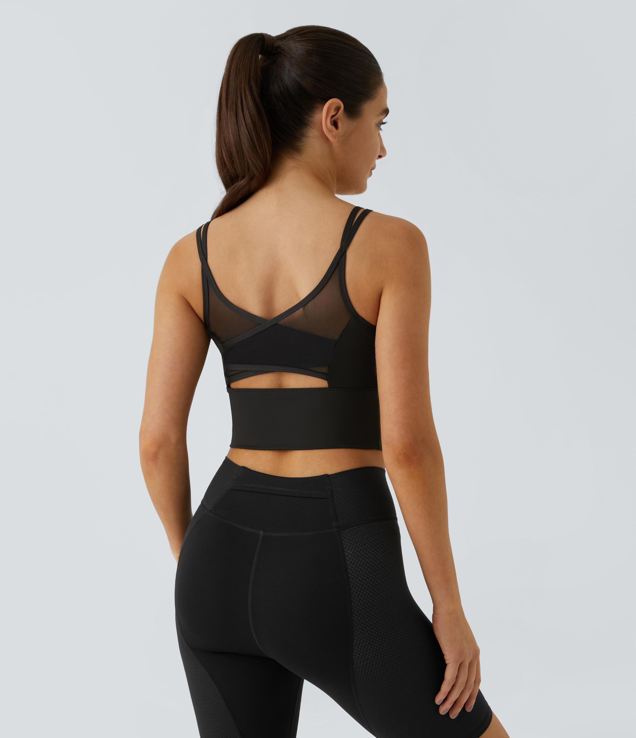 Halara Low Support Backless Cut Out Contrast Mesh Yoga Sports Bra  - Black - XL push up bra strapless bra backless bra sticky bra 