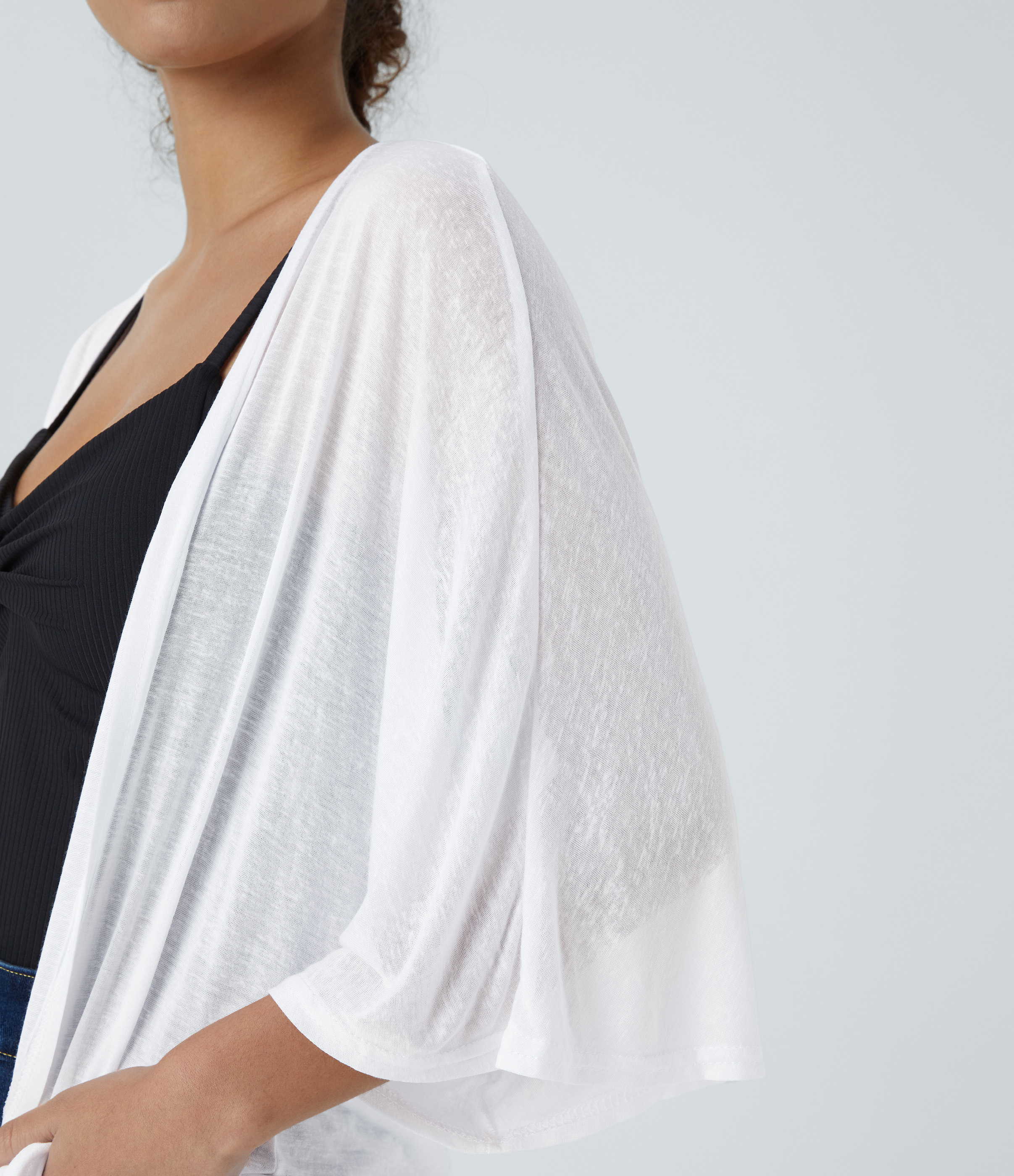 Halara Sheer Three Quarter Sleeve Casual Kimono Cardigan  - White - M 