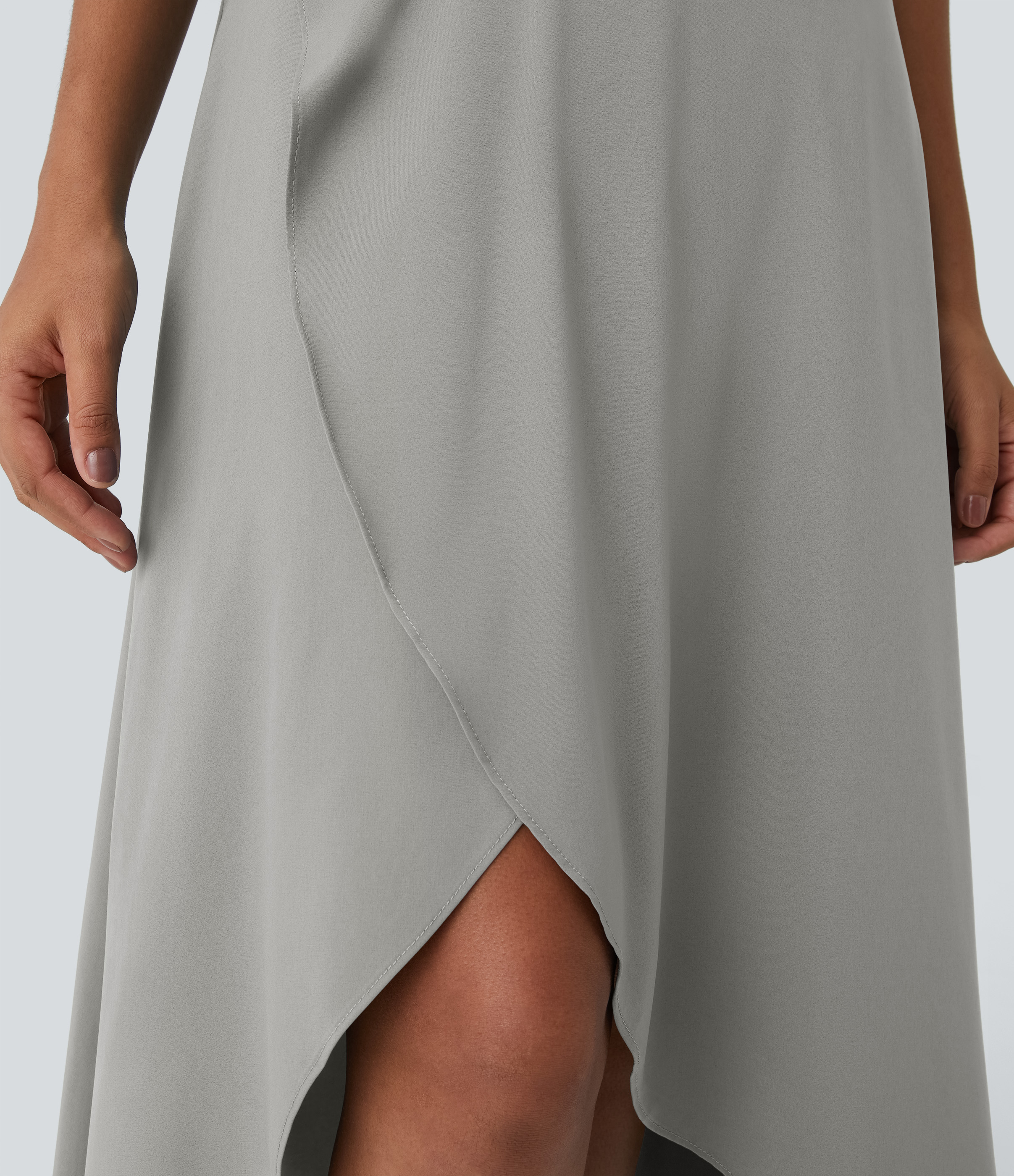 Halara Breezefulв„ў High Waisted High Low Ruffle 2-in-1 Flowy Quick Dry Casual Regular Maxi Skirt  - Ghost Gray - XS(regular) 