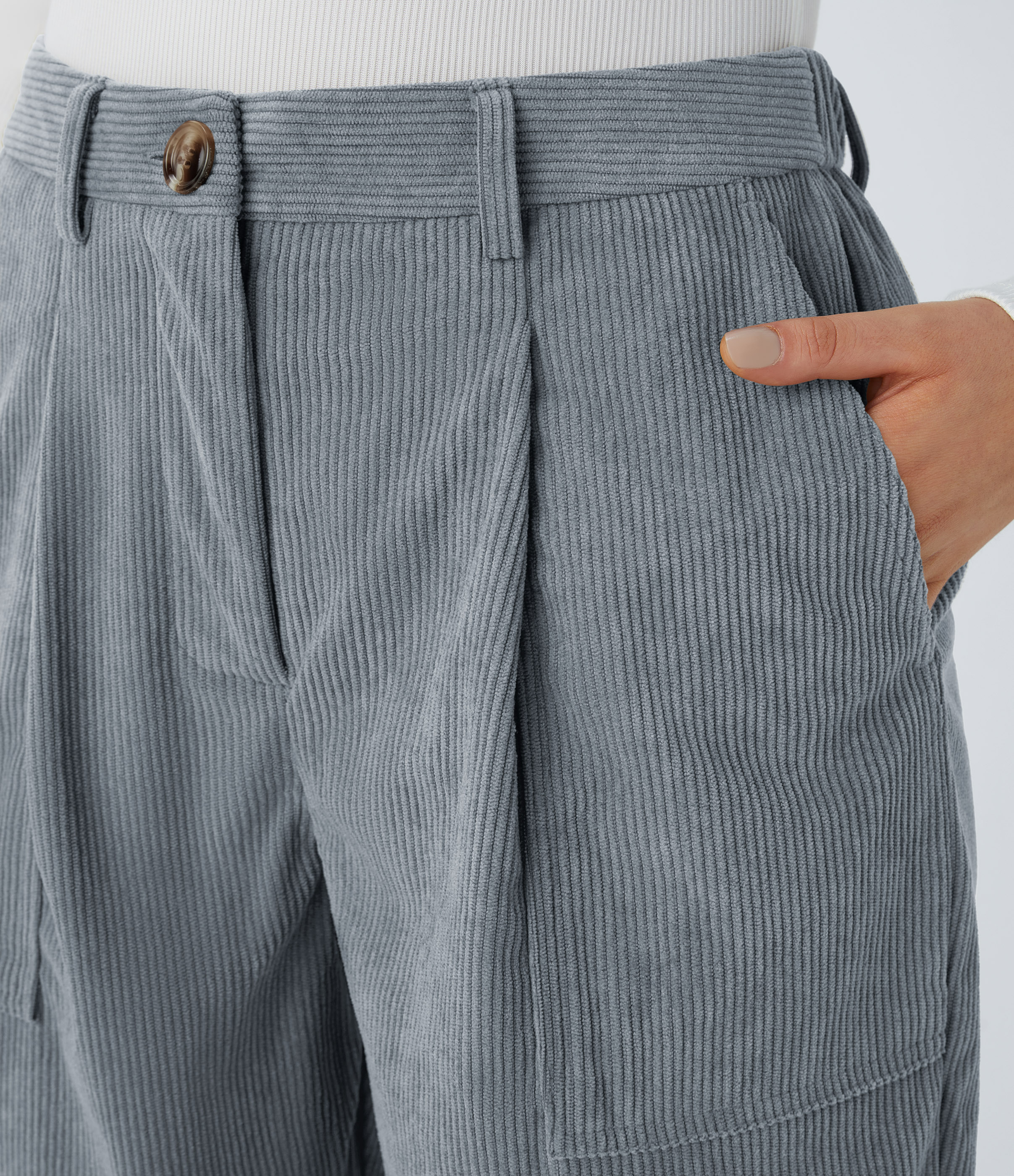 Halara Mid Rise Button Zipper Multiple Pockets Corduroy Casual Joggers  - Cloud Gray Blue - M(regular) 