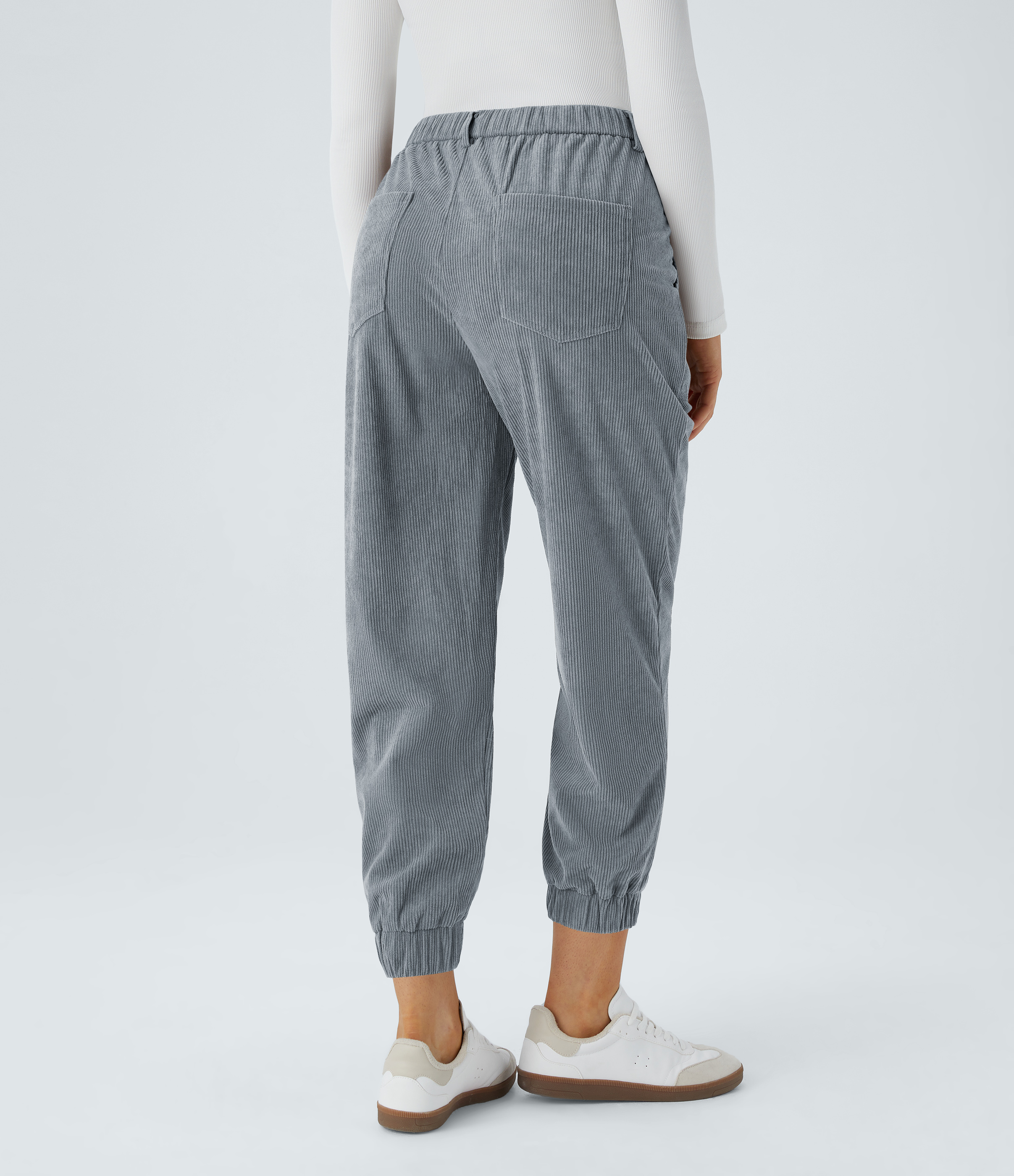 Halara Mid Rise Button Zipper Multiple Pockets Corduroy Casual Joggers  - Cloud Gray Blue - M(regular) 