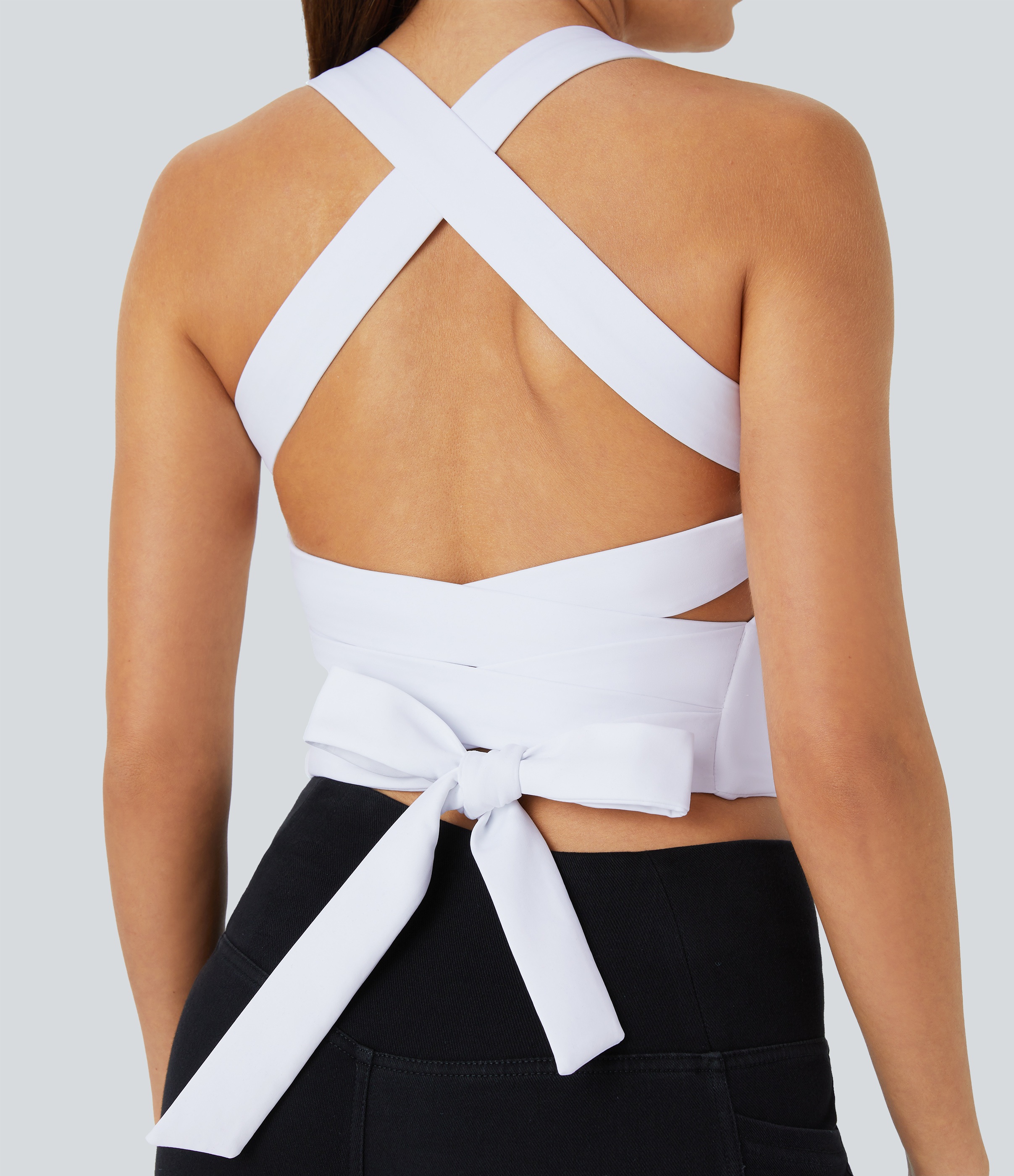 Halara Softlyzeroв„ў Airy Backless Padded Crisscross Tie Back Cool Touch Workout Cropped Tank Top Tank Top - White - XL golf tops halter top 