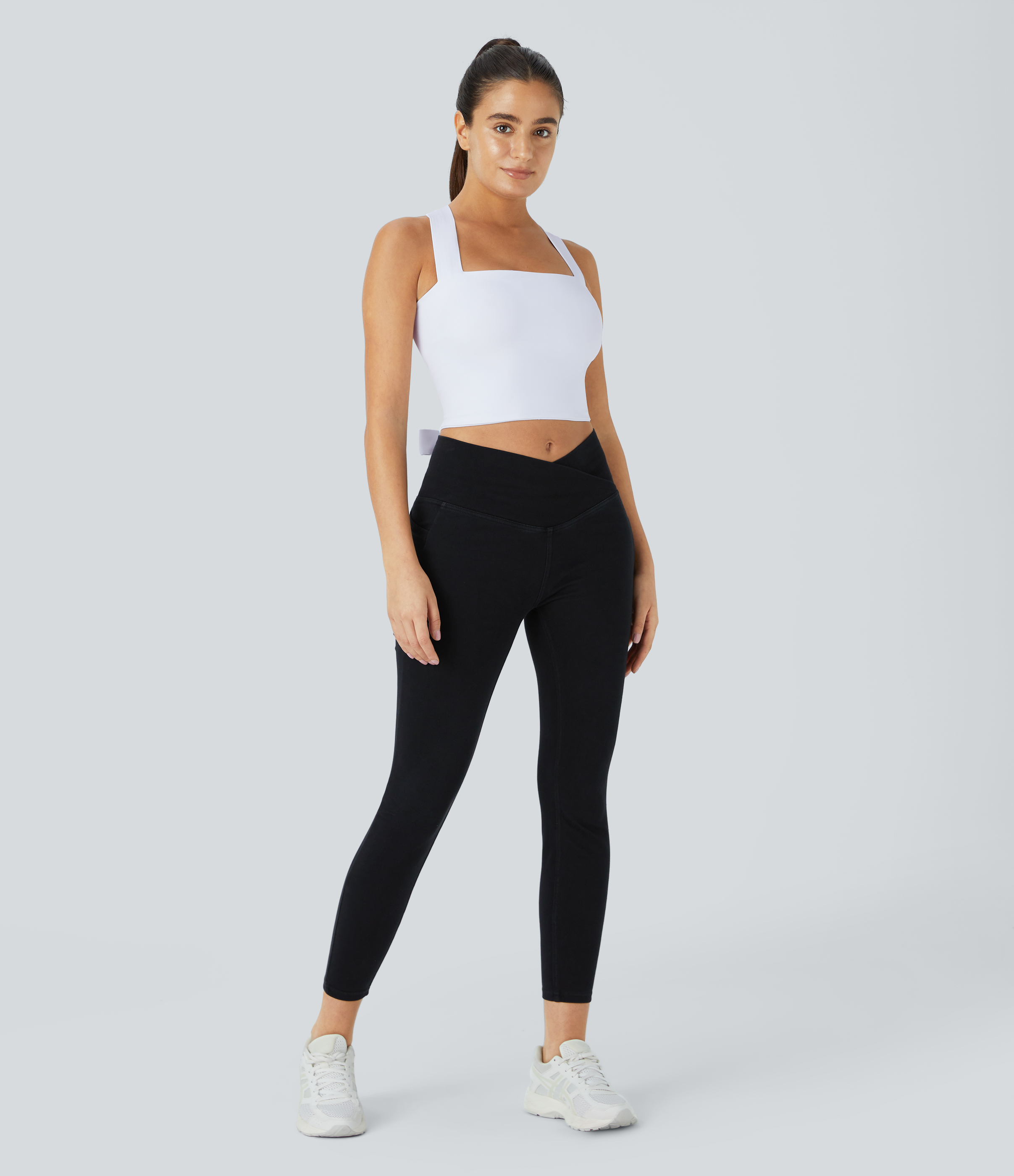 Halara Softlyzeroв„ў Airy Backless Padded Crisscross Tie Back Cool Touch Workout Cropped Tank Top Tank Top - White - XL golf tops halter top 