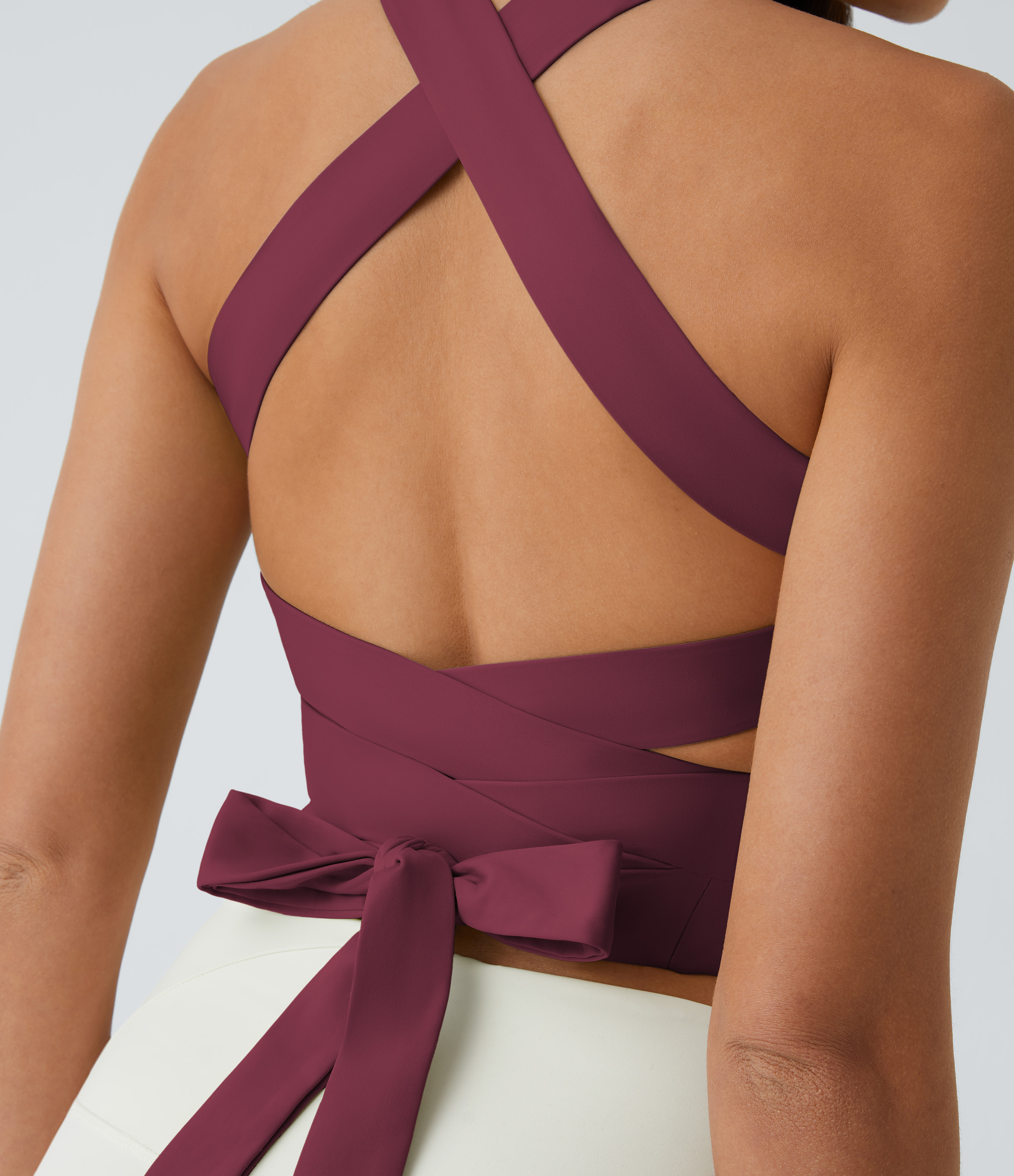 Halara Softlyzeroв„ў Airy Backless Padded Crisscross Tie Back Cool Touch Workout Cropped Tank Top Tank Top - Zinfandel - XS golf tops 