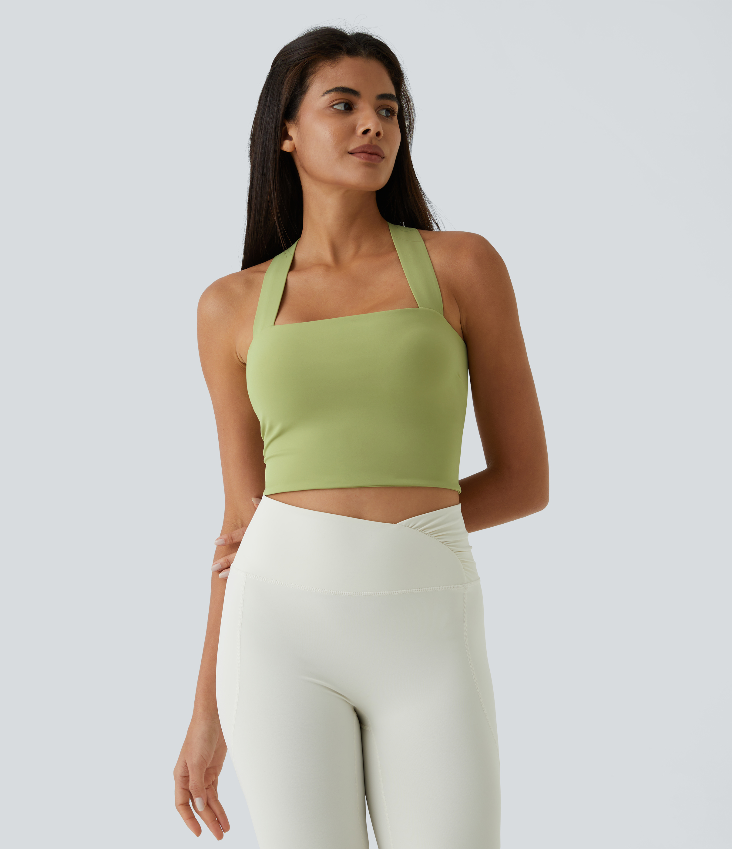 Halara Softlyzeroв„ў Airy Backless Padded Crisscross Tie Back Cool Touch Workout Cropped Tank Top Tank Top - Reed - XL golf tops halter top 