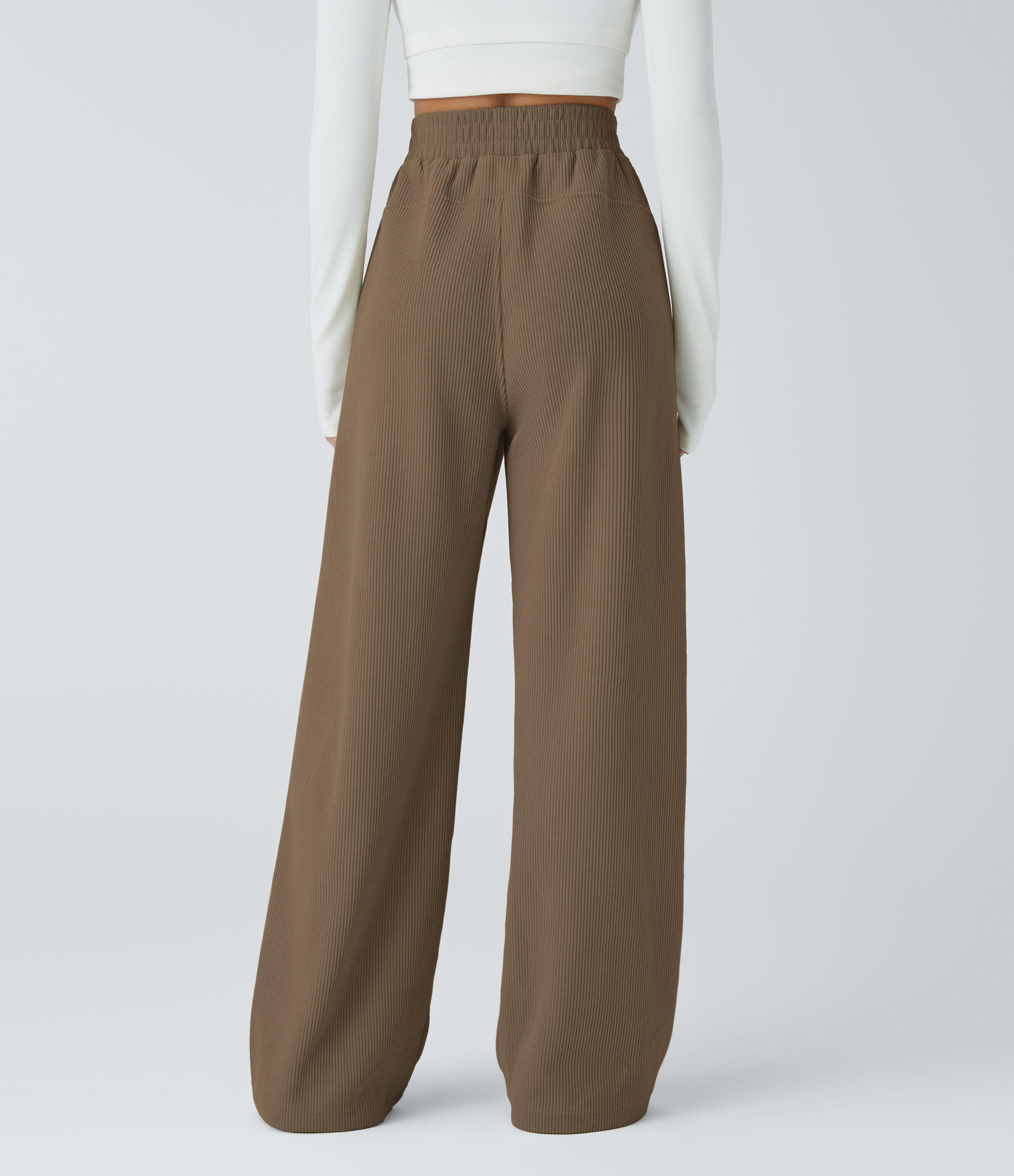Halara High Waisted Side Pocket Straight Leg Mop Corduroy Casual Pants  - Chestnut Brown - S(regular) sweatpants jogger pants 